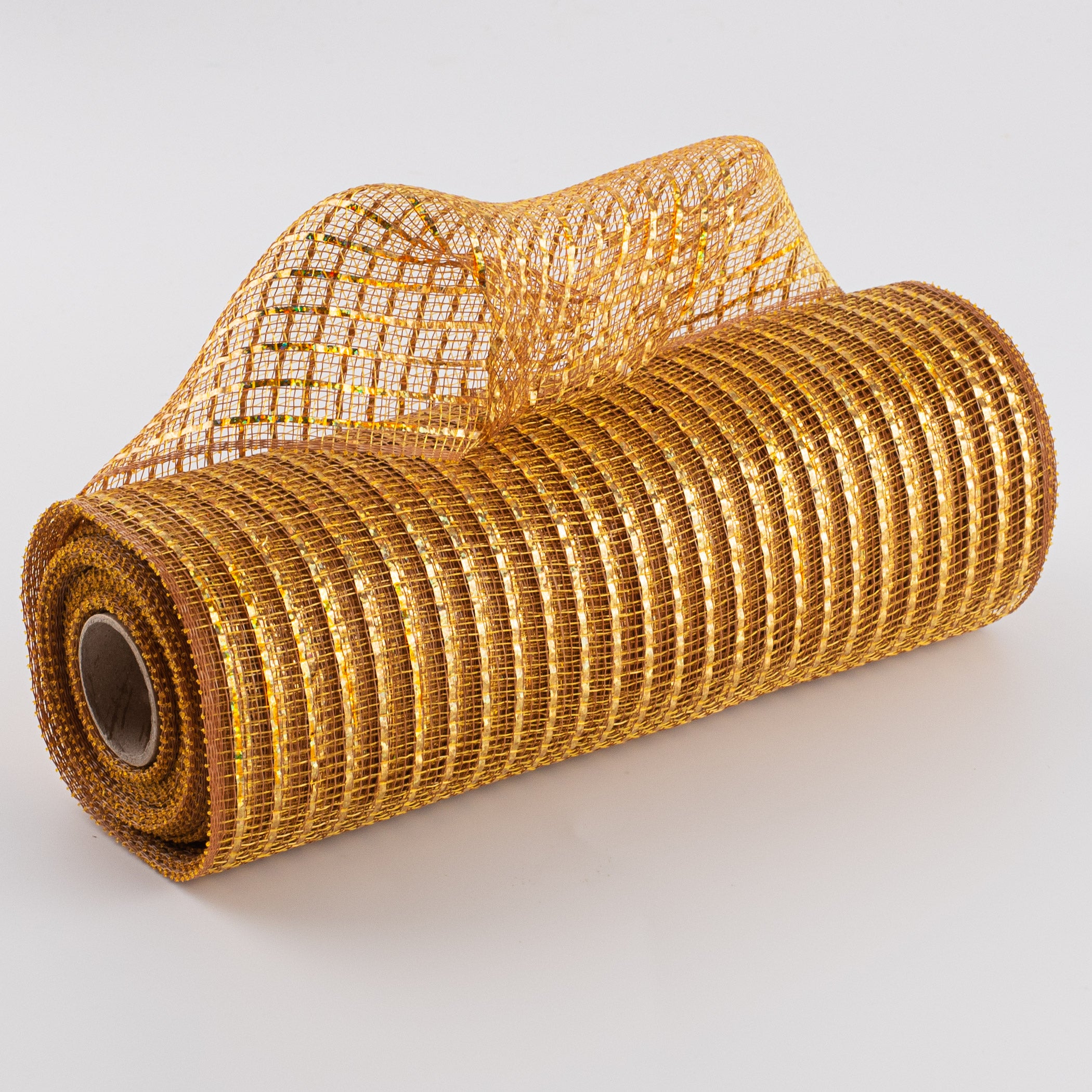 10" Poly Deco Mesh: Wide Foil Laser Gold With Brown Item Number: RE136679
