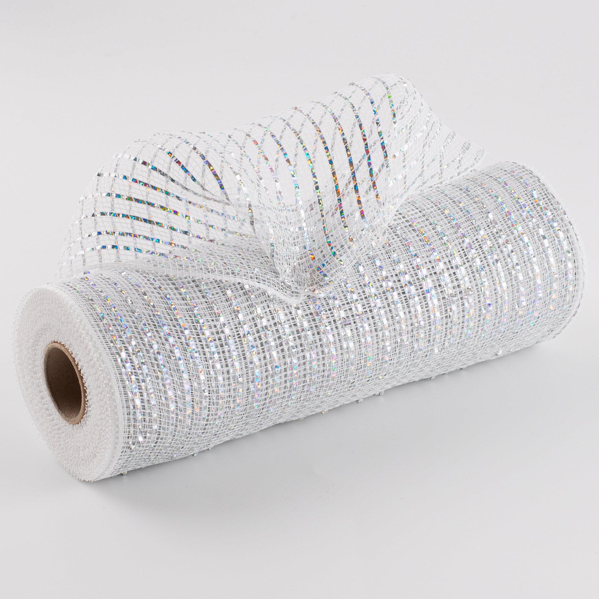 10" Poly Deco Mesh: Wide Foil Laser Silver With White Item Number: RE136641
