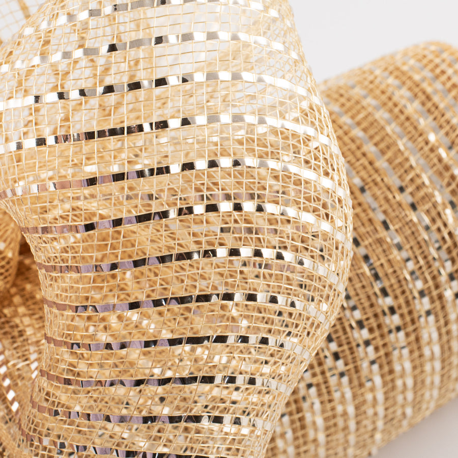 10" Poly Deco Mesh: Wide Foil Metallic Champagne With Gold Lifestyle Photo