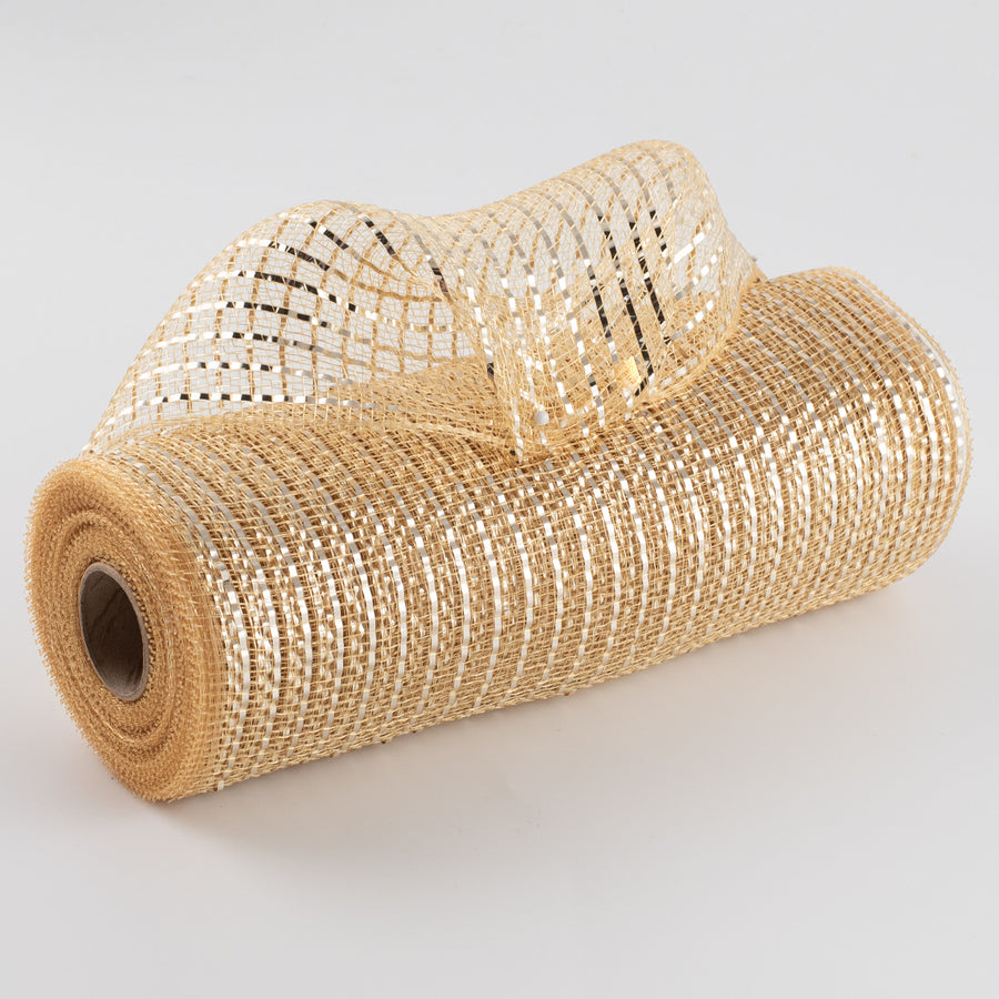 10" Poly Deco Mesh: Wide Foil Metallic Champagne With Gold Item Number: RE1366MT