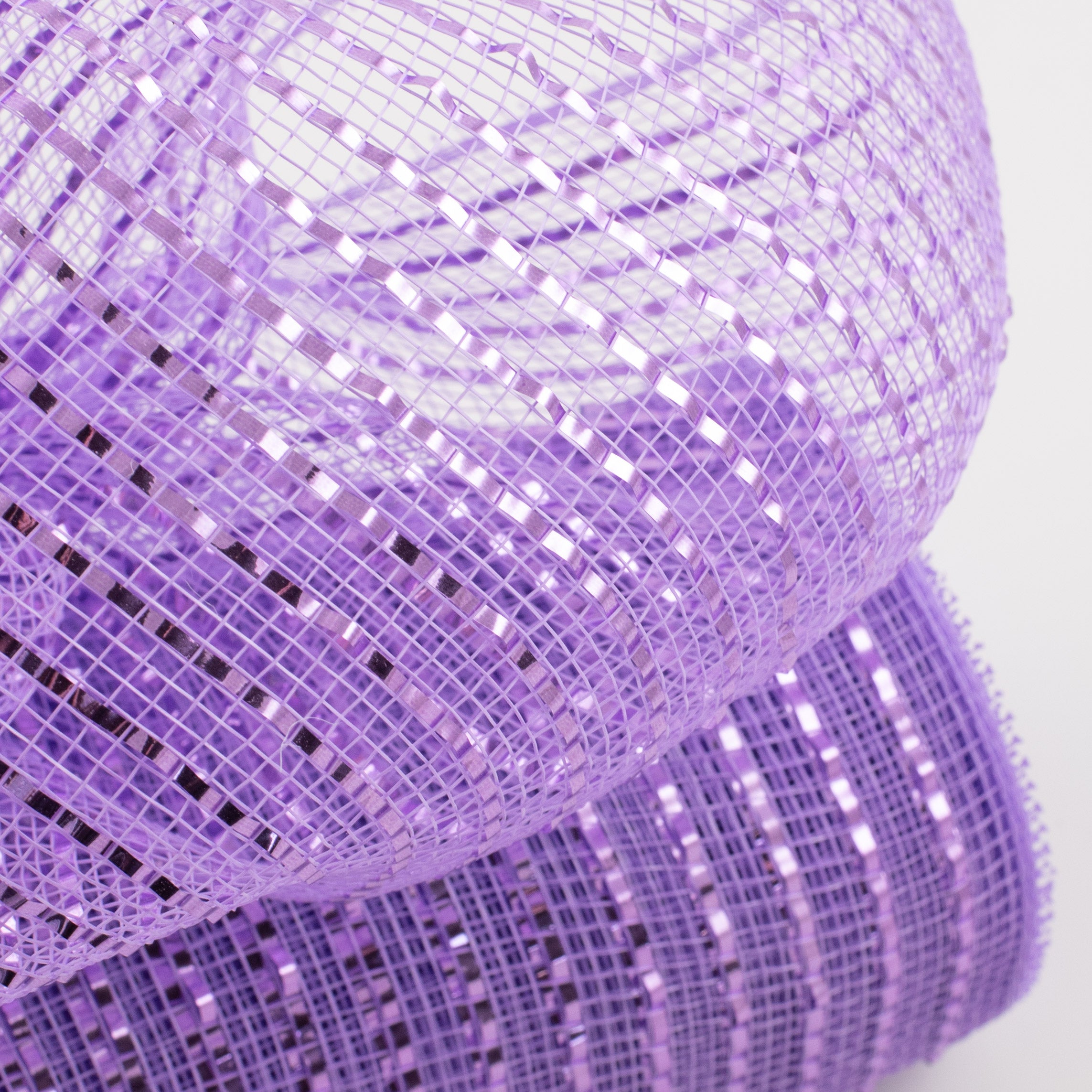 10" Poly Deco Mesh: Wide Foil Metallic Lavender Lifestyle Photo