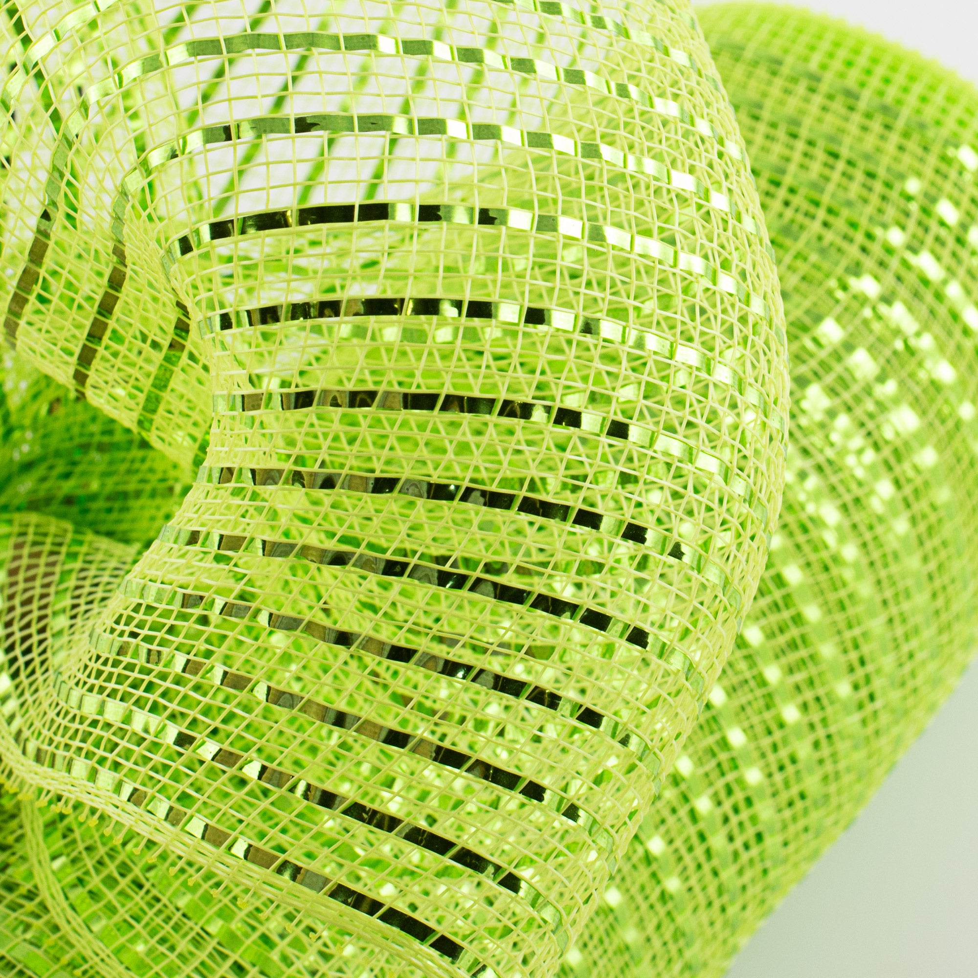 10" Poly Deco Mesh: Wide Foil Metallic Lime With Apple Green Lifestyle Photo
