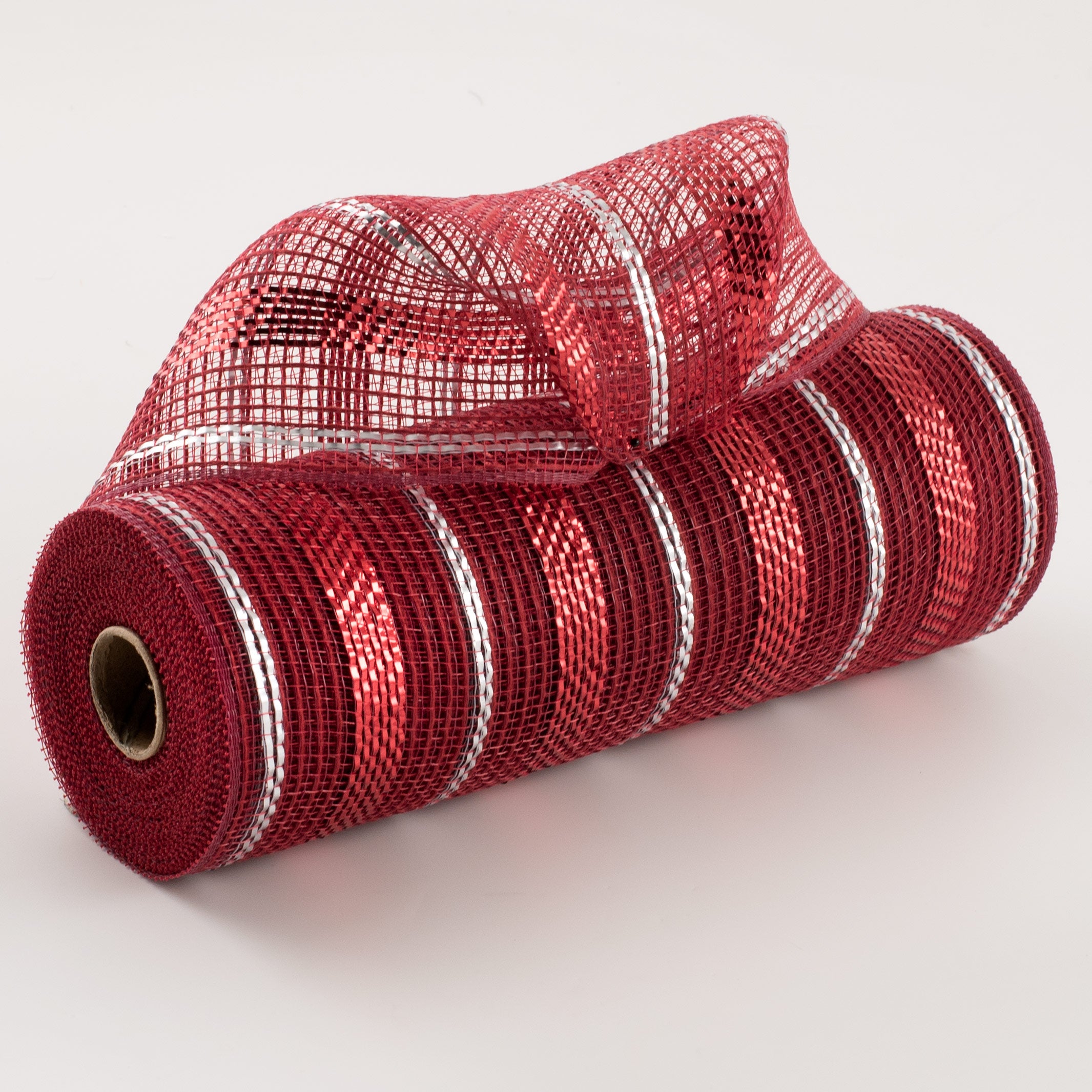 10" Poly Faux Jute Metallic Mesh: Crimson & Silver Item Number: RY8020HT