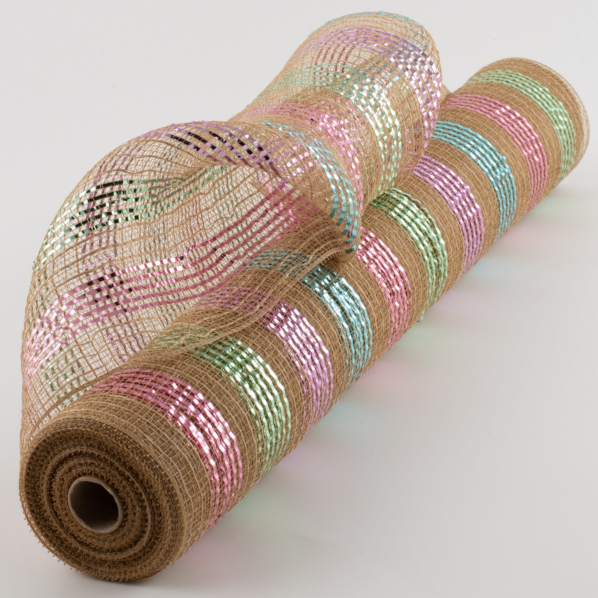 21" Poly Jute Burlap Mesh: Wide Metallic Pastel Stripes Item Number: XB1008-15