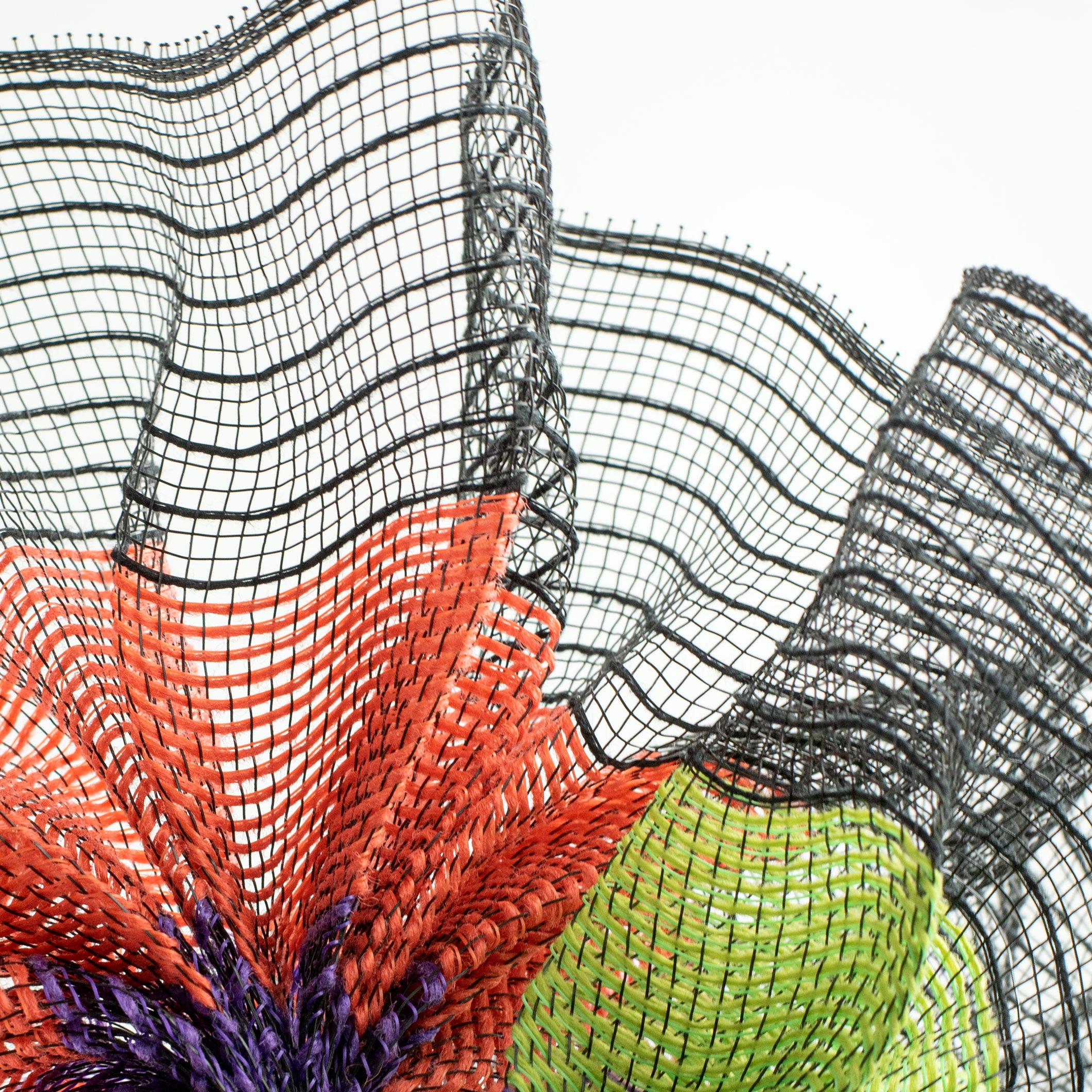 10" Poly Jute Deco Mesh: Black, Orange, Purple, Lime Wide Stripe Lifestyle Photo
