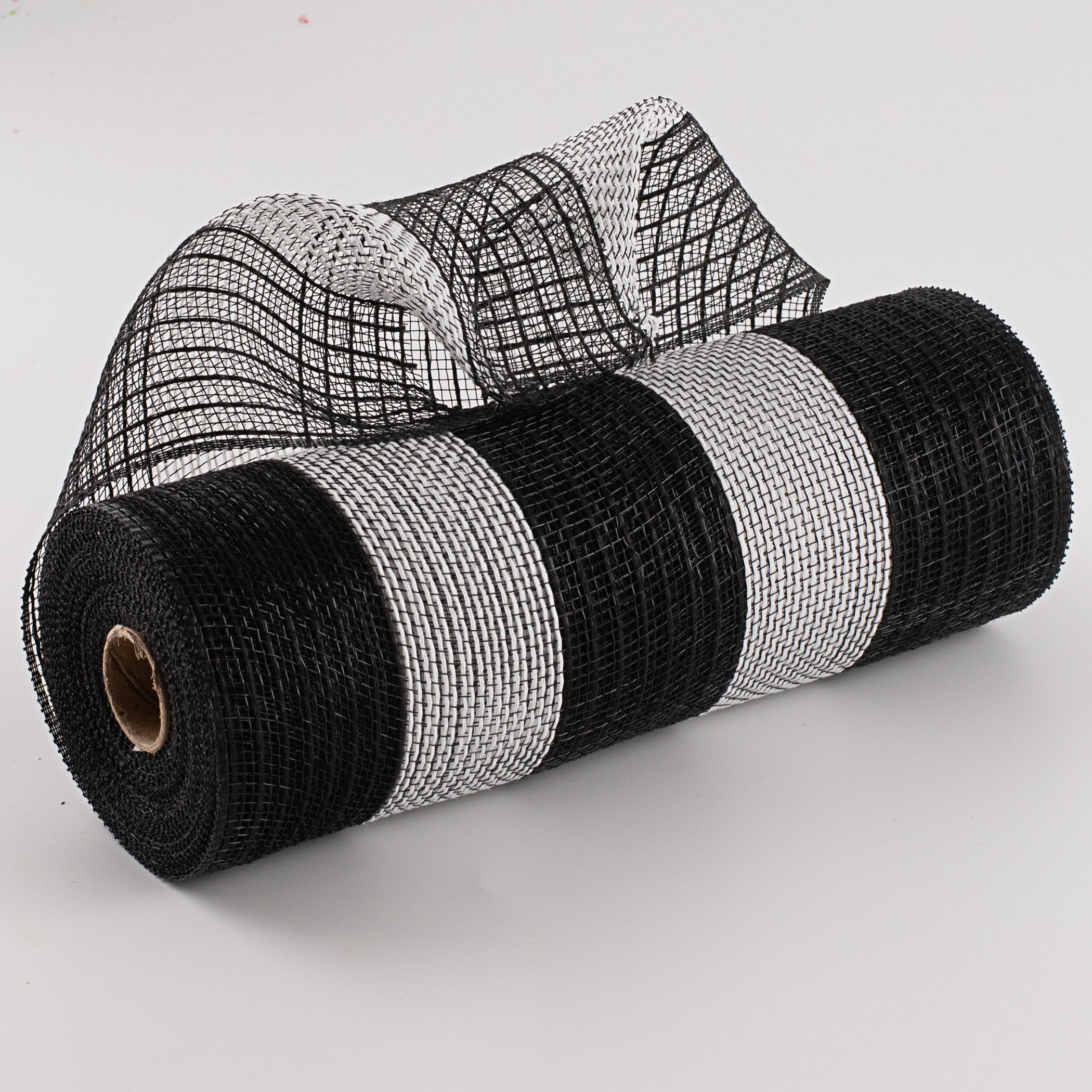10" Poly Jute Deco Mesh: Black & White Wide Stripe (10 Yards) Item Number: RY800462