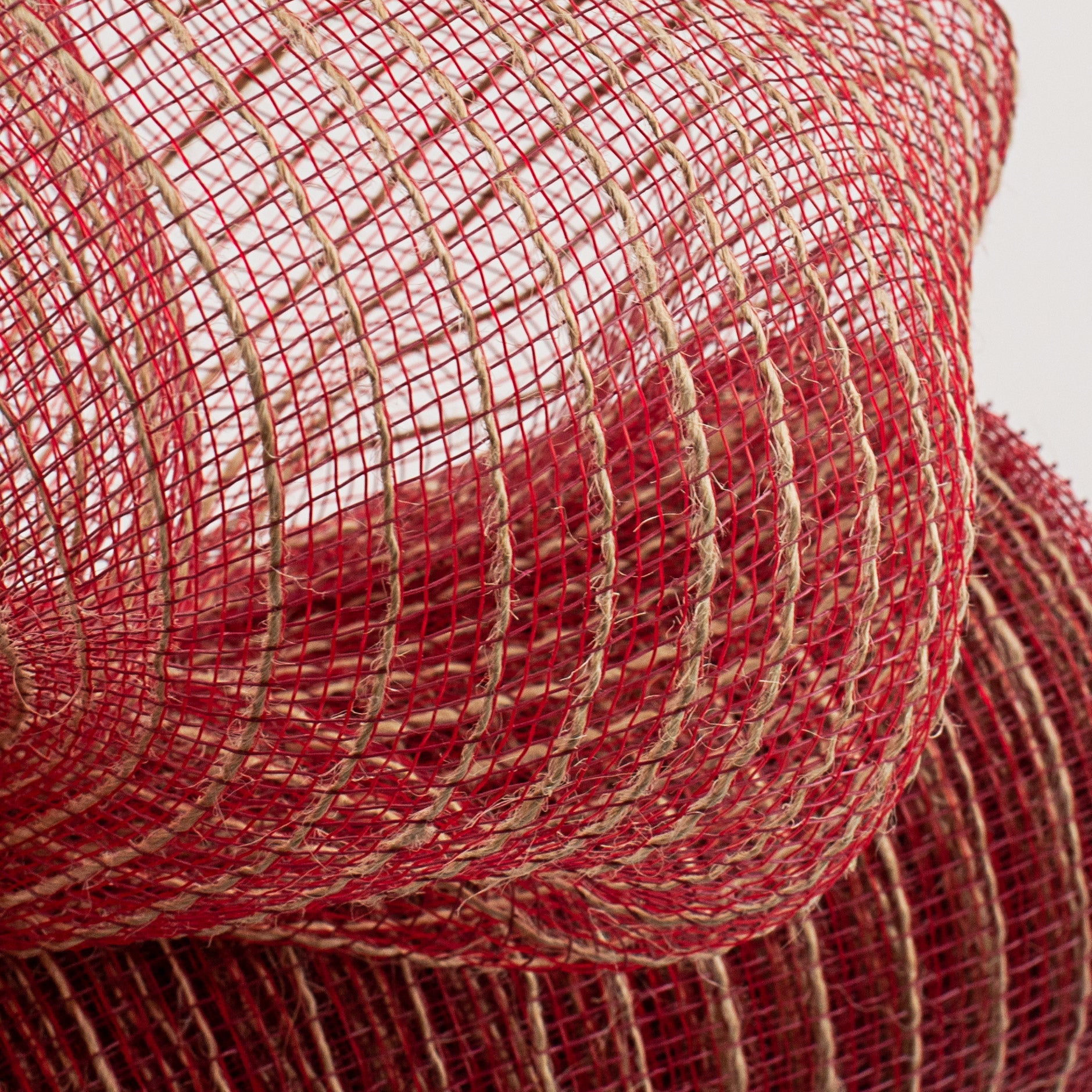 10" Poly Jute Deco Mesh: Burgundy & Natural Thin Stripe (10 Yards) Lifestyle Photo