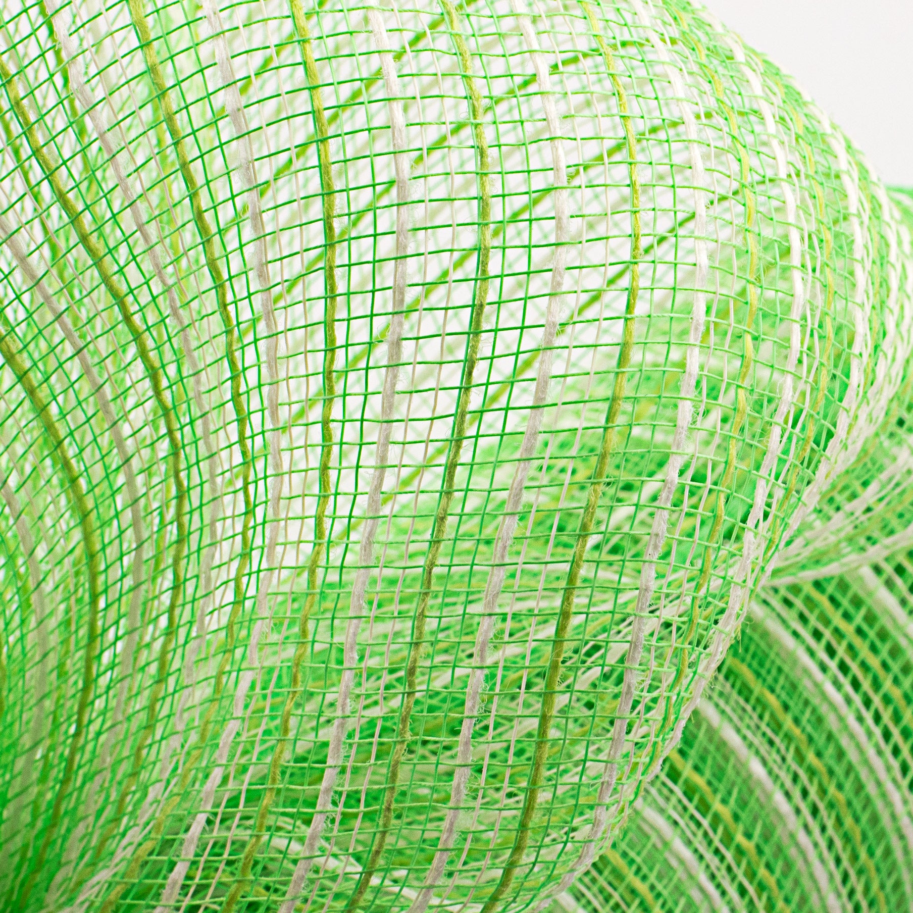 10" Poly Jute Deco Mesh: Fresh Green & Cream Thin Stripe Lifestyle Photo