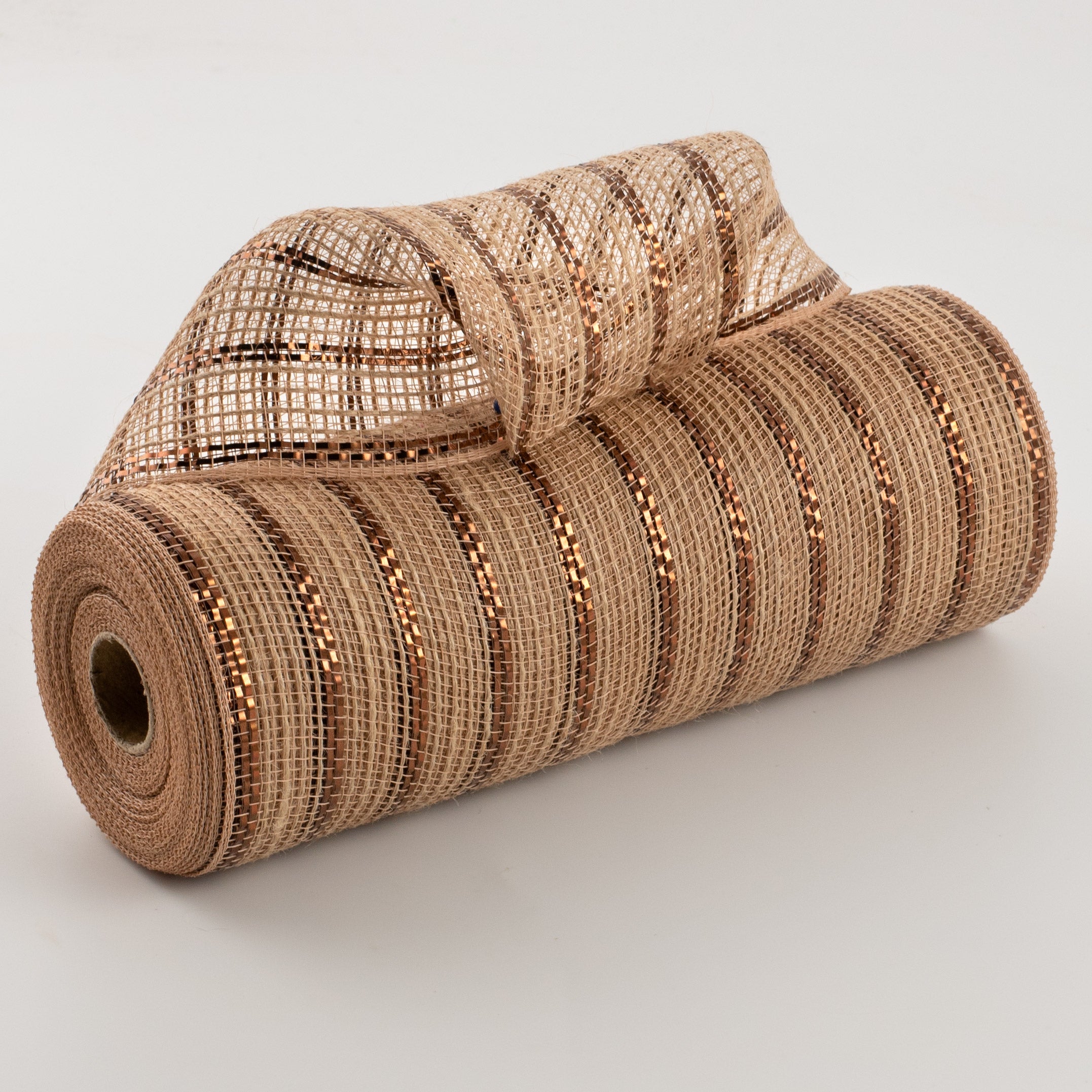 10" Poly Jute Deco Mesh: Natural & Brown Metallic Stripe (10 Yards) Item Number: RY800631