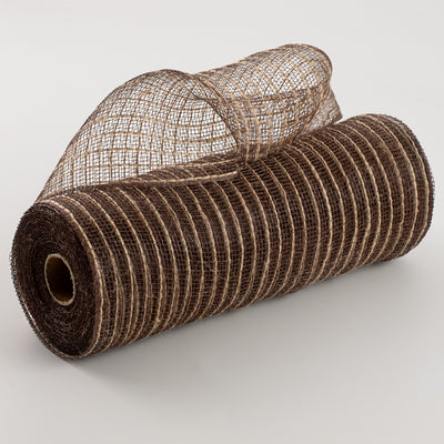 10" Poly Jute Deco Mesh: Natural & Brown Thin Stripe (10 Yards) Item Number: RY800531