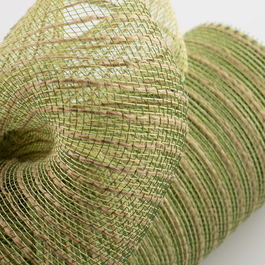 10" Poly Jute Deco Mesh: Natural & Moss Green Thin Stripe (10 Yards) Lifestyle Photo
