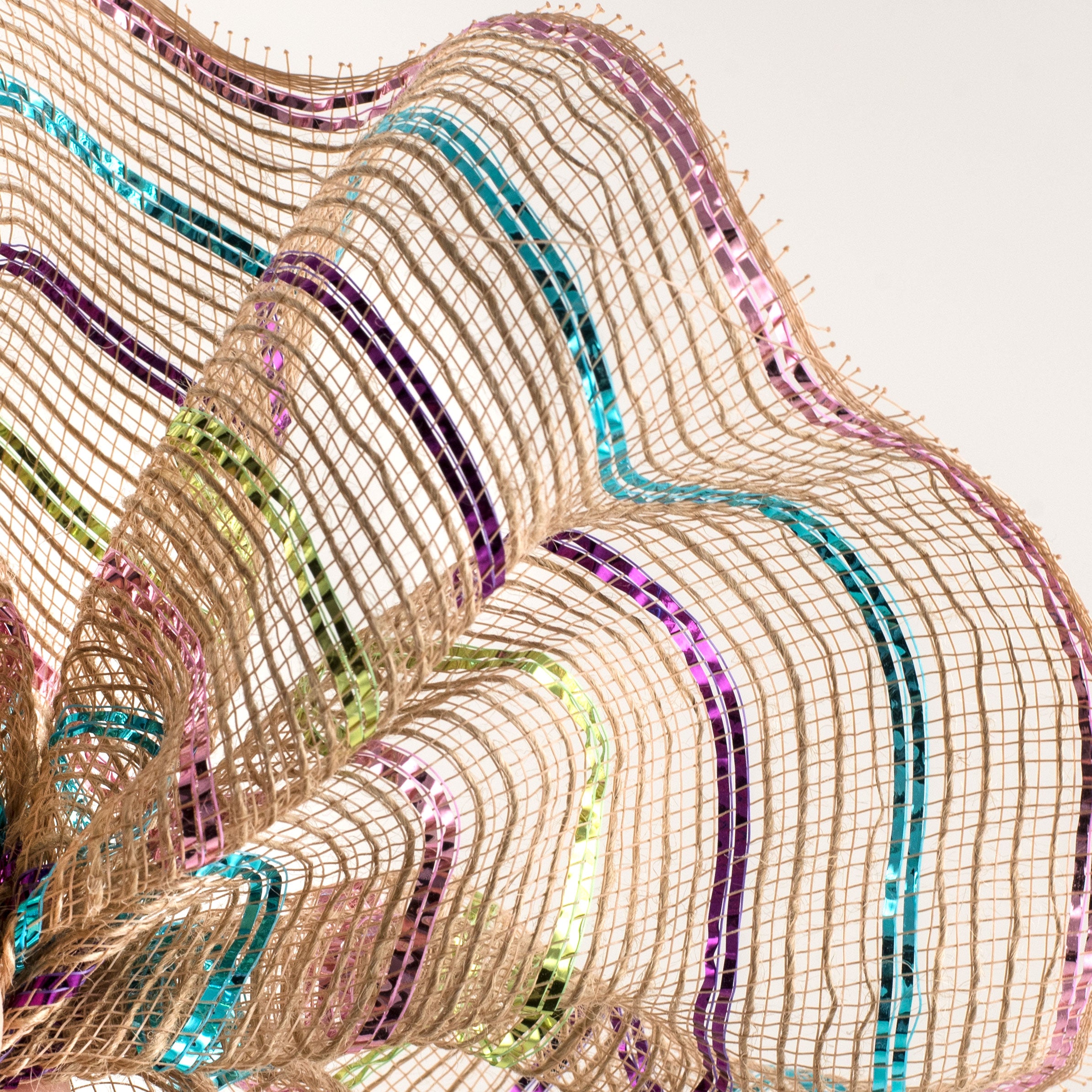 10" Poly Jute Deco Mesh: Natural & Pastel Metallic Stripe (10 Yards) Lifestyle Photo