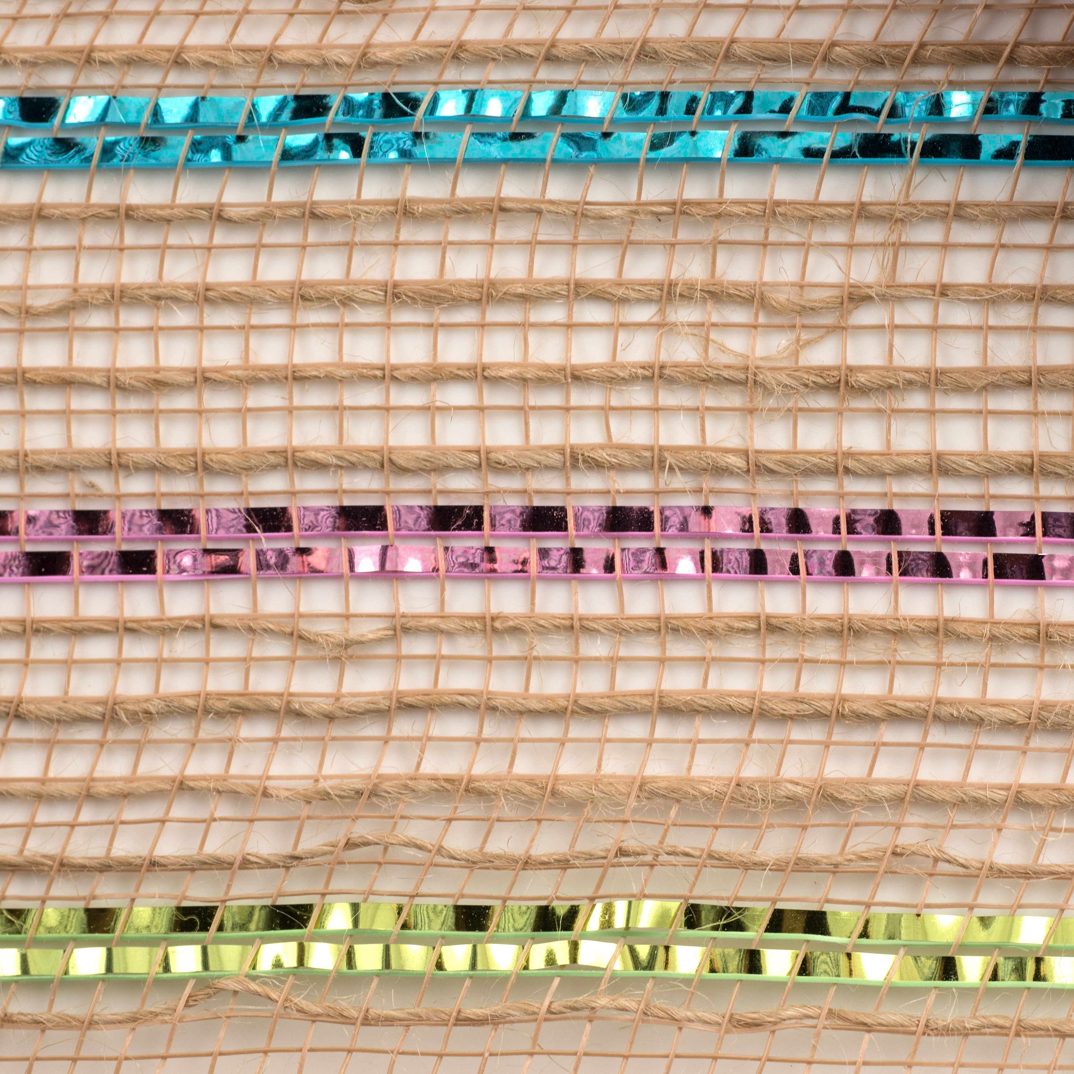 10" Poly Jute Deco Mesh: Natural & Pastel Metallic Stripe (10 Yards) detail photo 3
