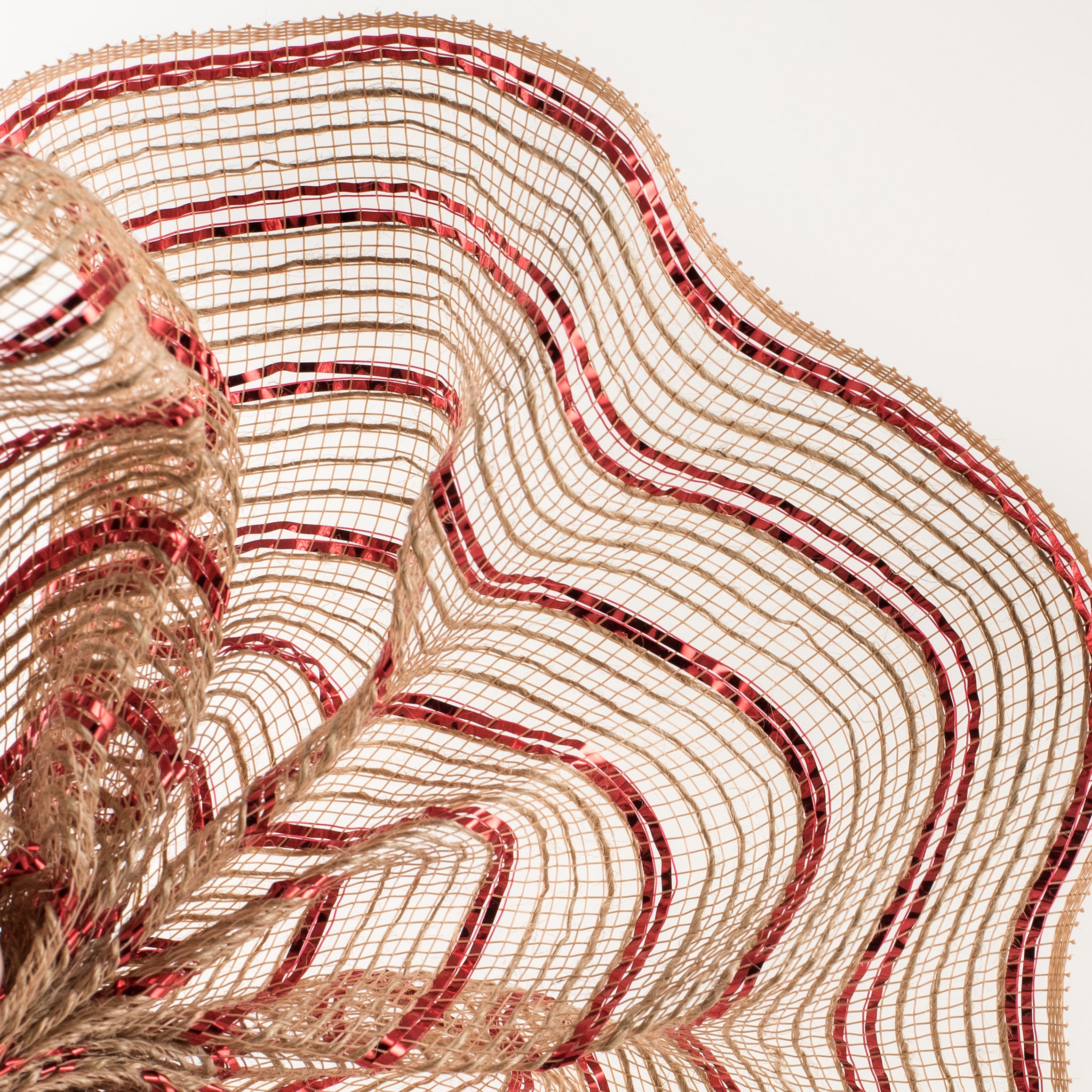 10" Poly Jute Deco Mesh: Natural & Red Metallic Stripe (10 Yards) Lifestyle Photo