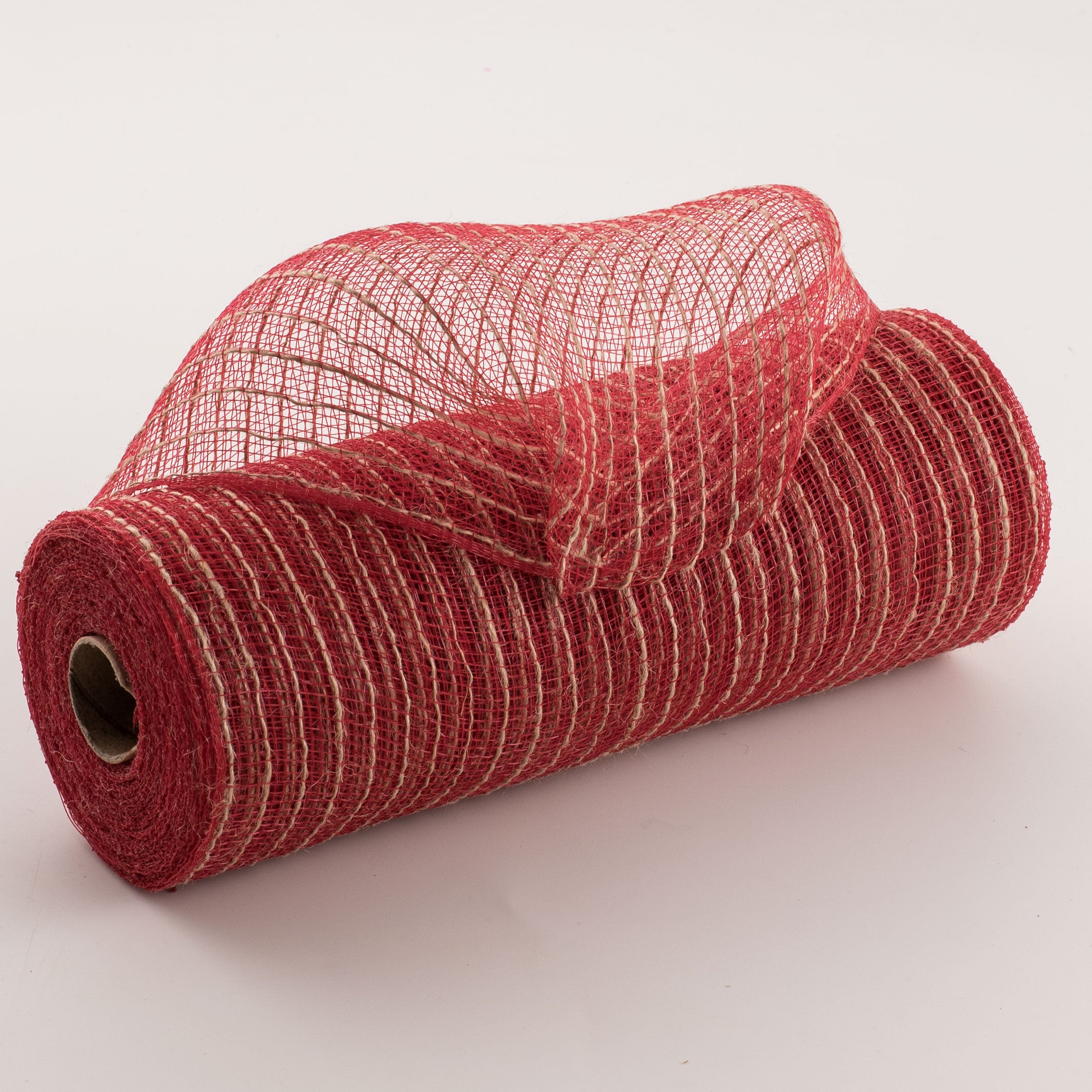 10" Poly Jute Deco Mesh: Natural & Red Thin Stripe (10 Yards) Item Number: RY800524