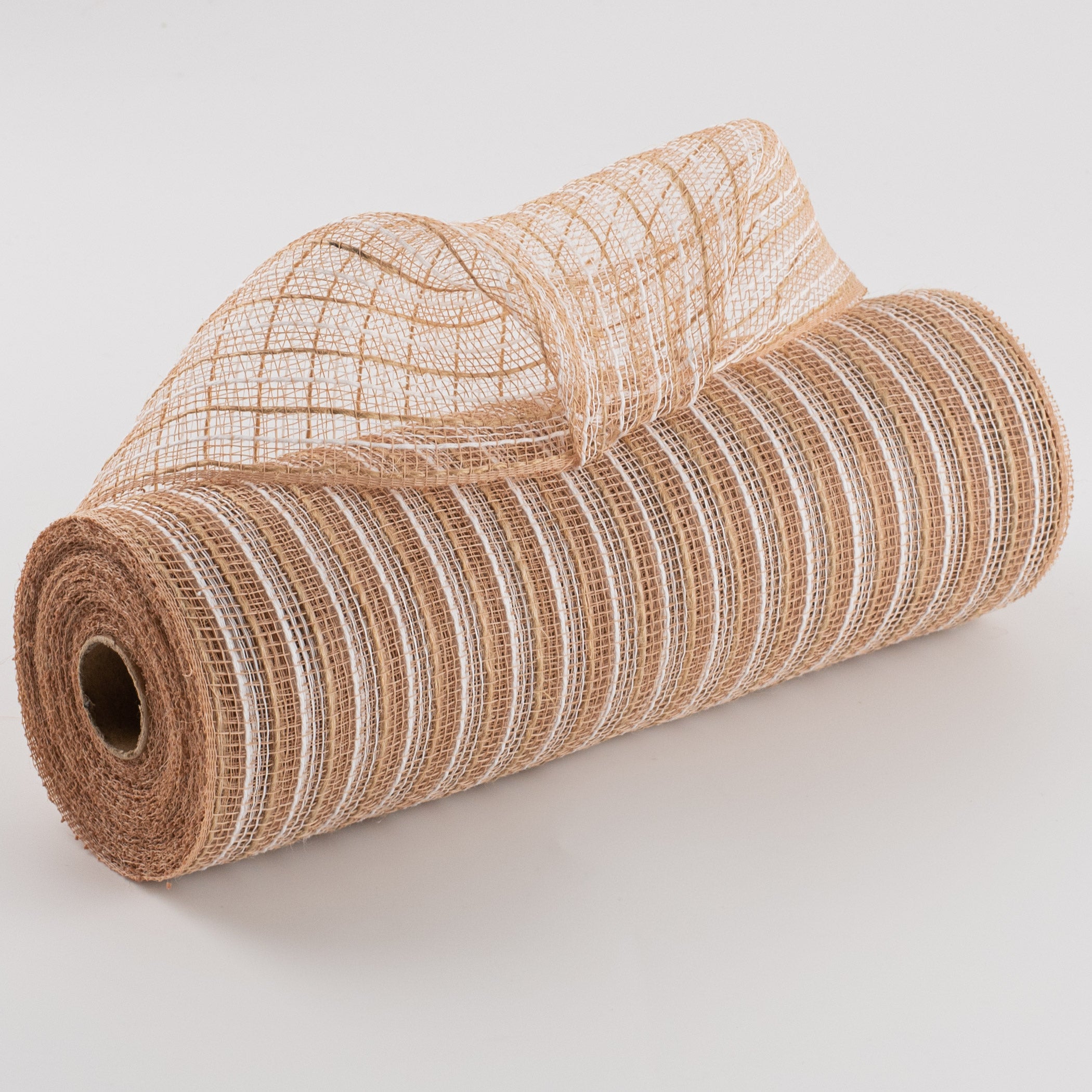 10" Poly Jute Deco Mesh: Natural & White Thin Stripe (10 Yards) Item Number: RY800148