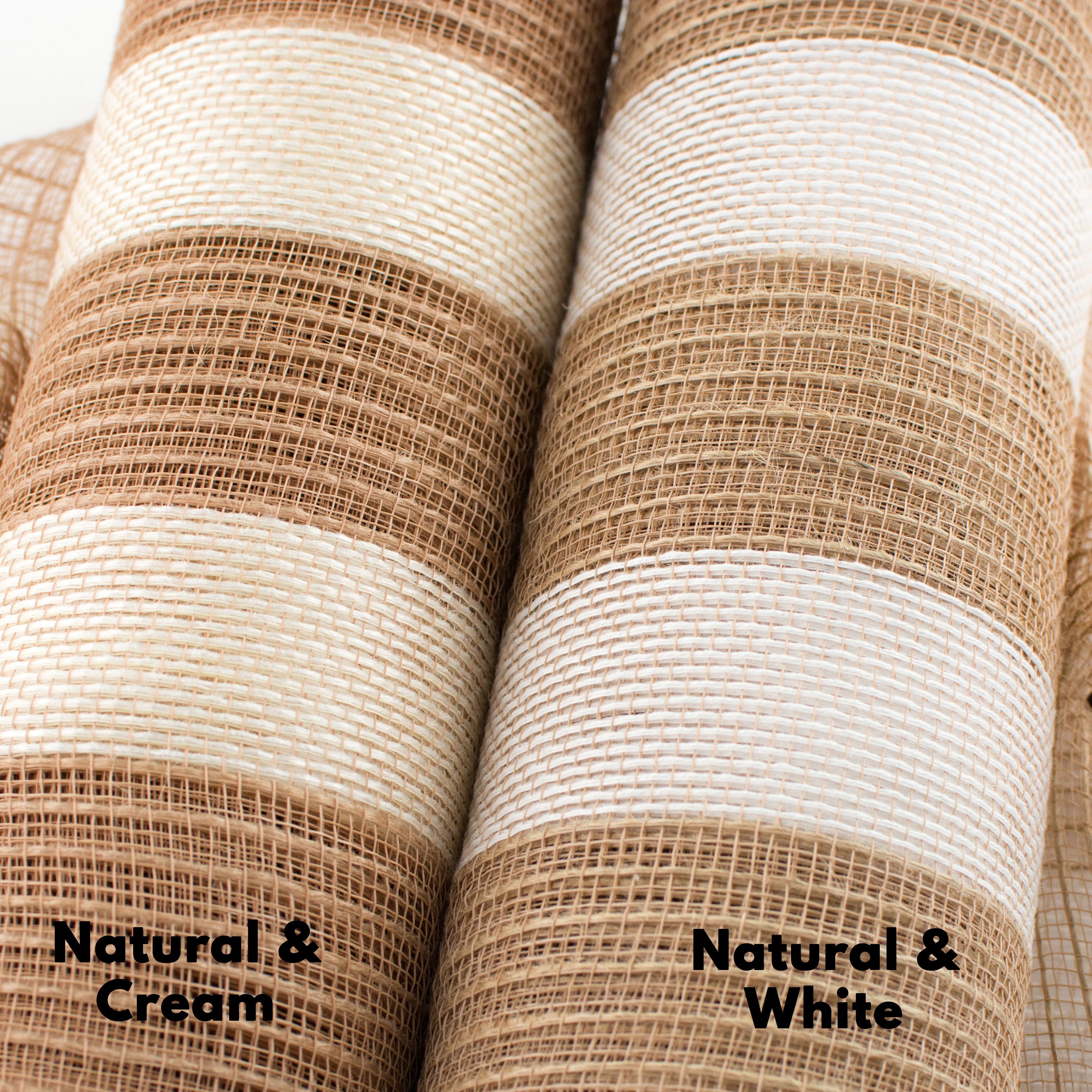 10" Poly Jute Deco Mesh: Natural & White Wide Stripe (10 Yards) detail photo 3