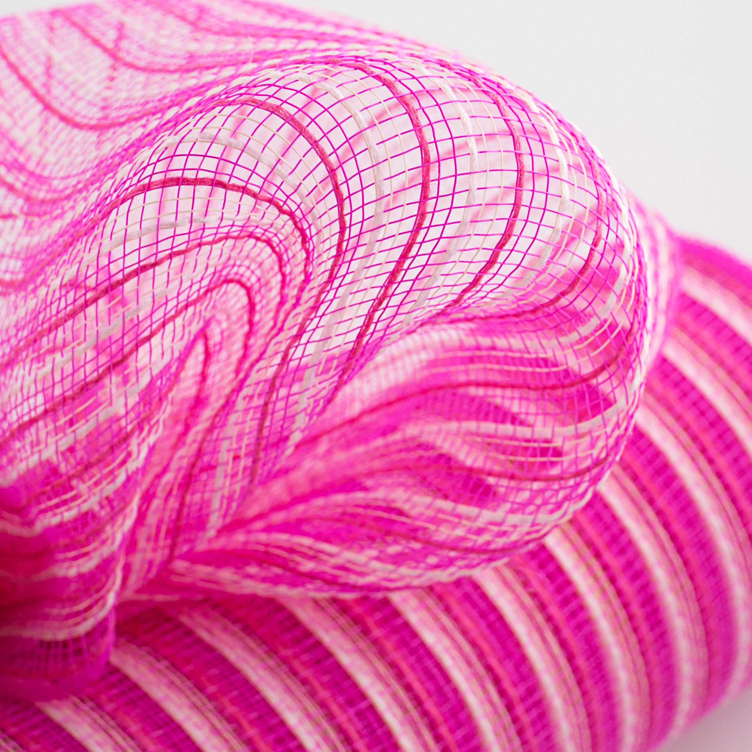 10" Poly Jute Deco Mesh: Pink & Cream Thin Stripe Lifestyle Photo