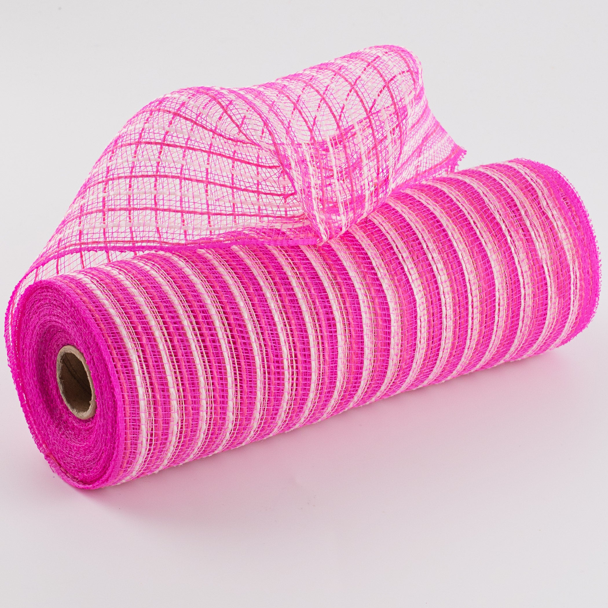 10" Poly Jute Deco Mesh: Pink & Cream Thin Stripe Item Number: RY830256