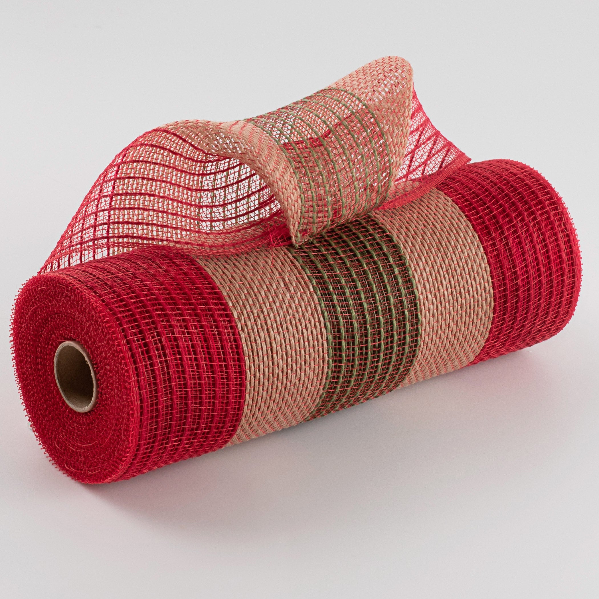 10" Poly Jute Deco Mesh: Red, Moss, Natural Wide Stripe Item Number: RY830161