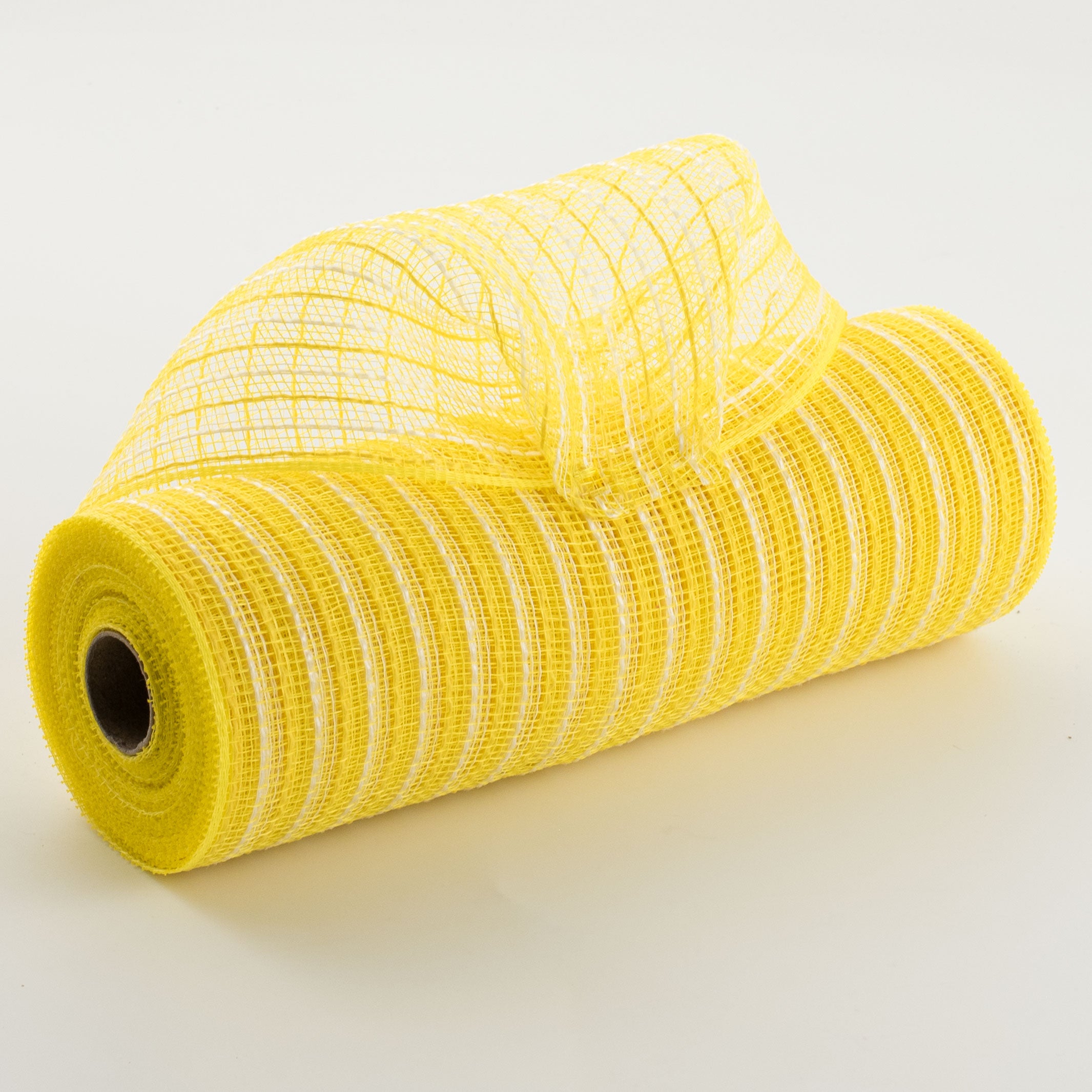 10" Poly Jute Deco Mesh: Yellow & Ivory Thin Stripe (10 Yards) Item Number: RY830257