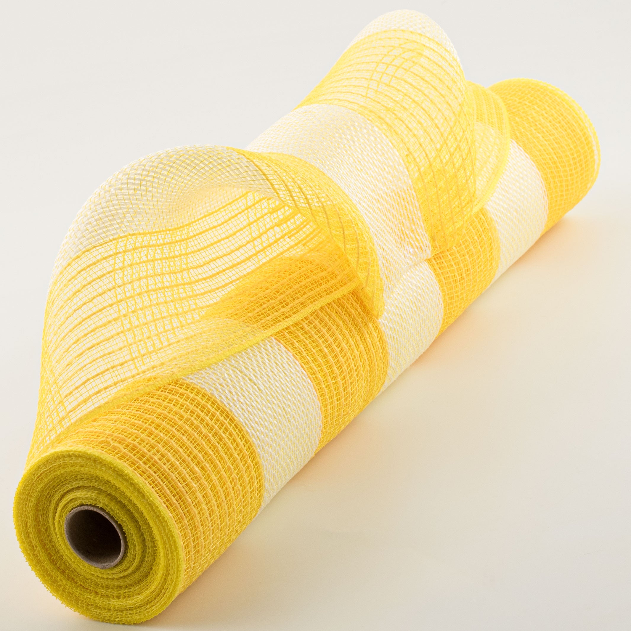 21" Poly Jute Deco Mesh: Yellow & Ivory Wide Stripe (10 Yards) Item Number: RY930057