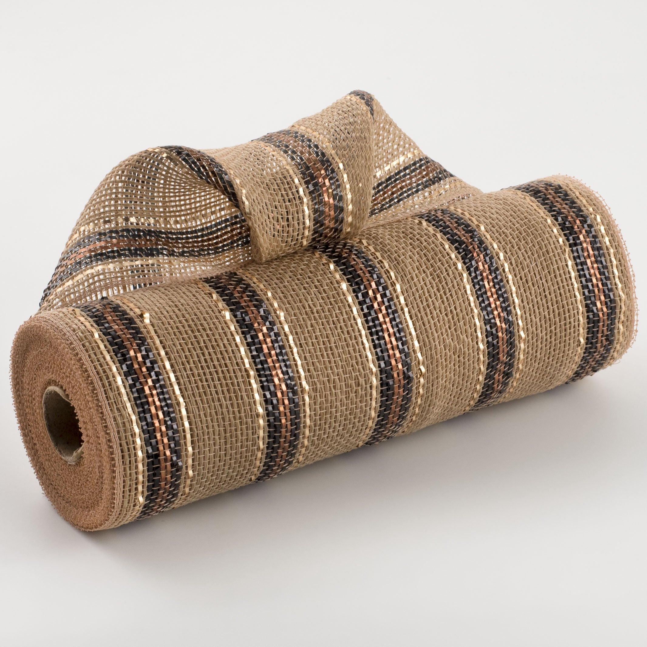 10" Poly Jute Foil Stripe Mesh: Natural, Black, Brown, Gold Item Number: RY8023W1