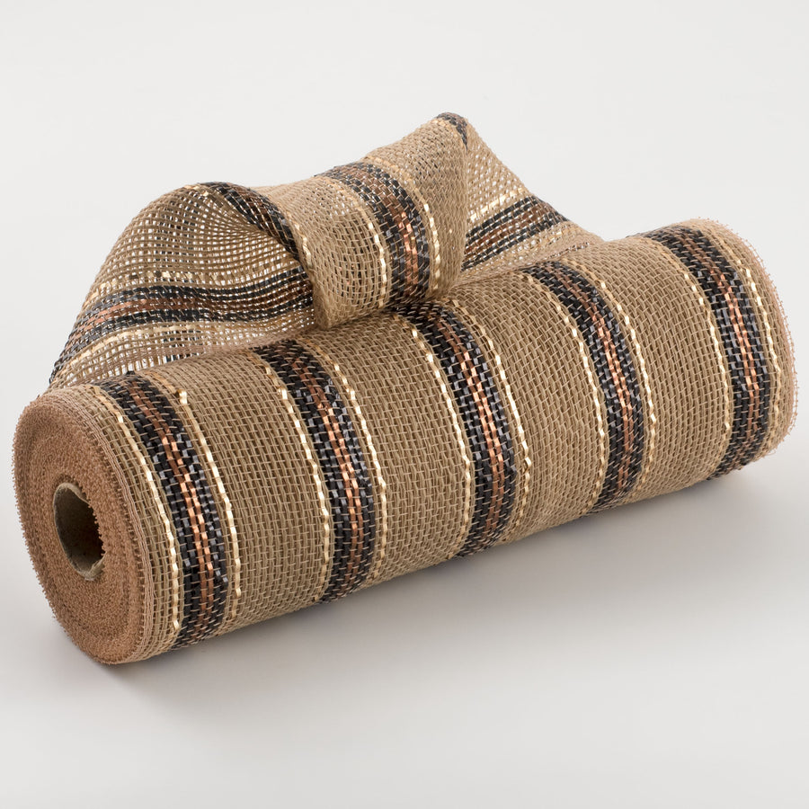 10" Poly Jute Foil Stripe Mesh: Natural, Black, Brown, Gold Item Number: RY8023W1