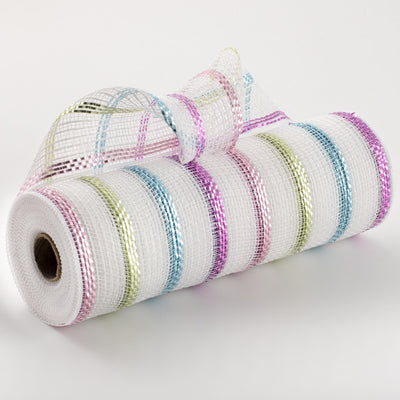 10" Poly Jute Matte Stripe Mesh: White & Metallic Pastels Item Number: RY8031AX