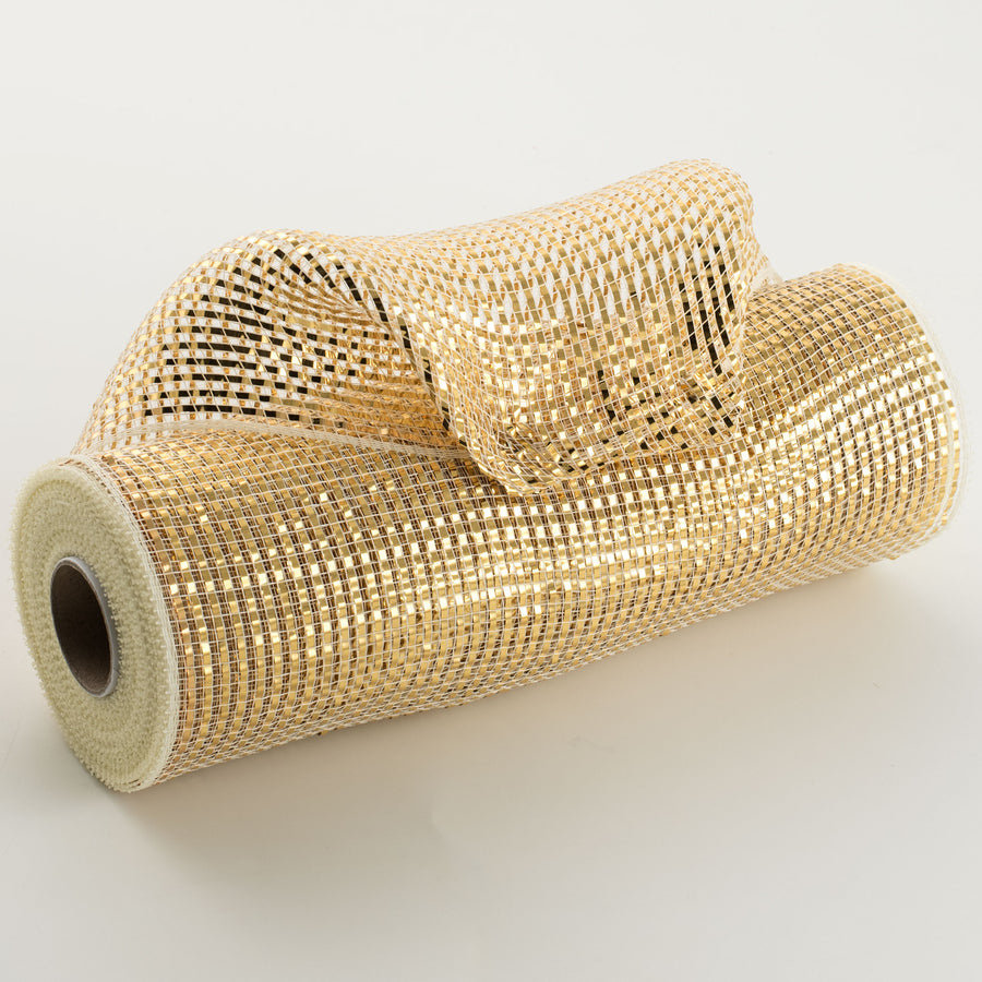 10" Poly Mesh Rolls: Deluxe Wide Cream With Gold Foil Item Number: RE134172