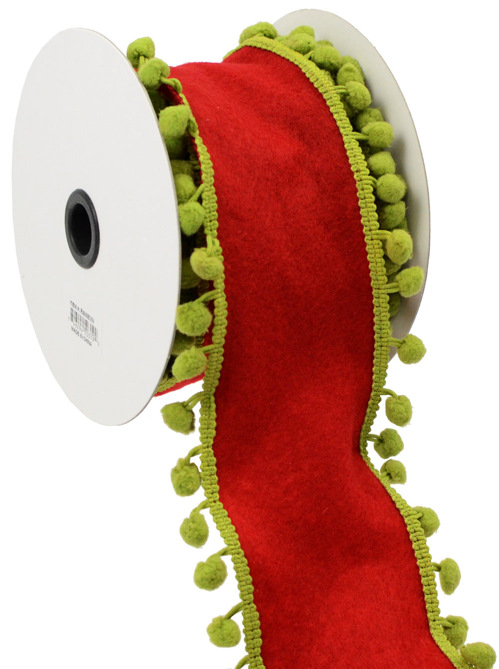 4" Pom Pom Ribbon: Red & Lime (5 Yards) detail photo 4