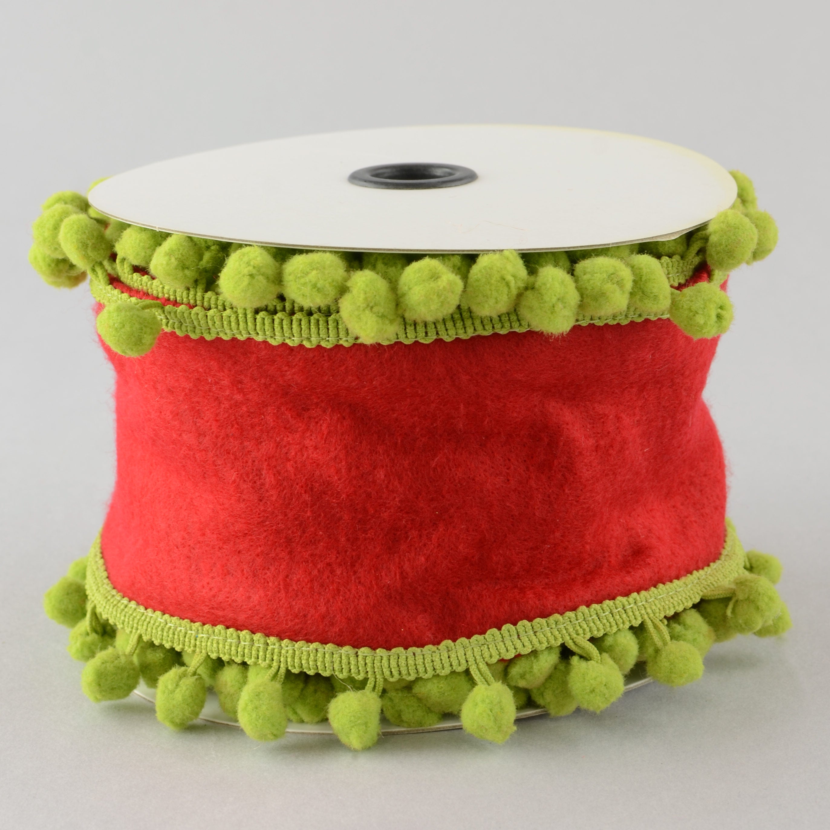 4" Pom Pom Ribbon: Red & Lime (5 Yards)