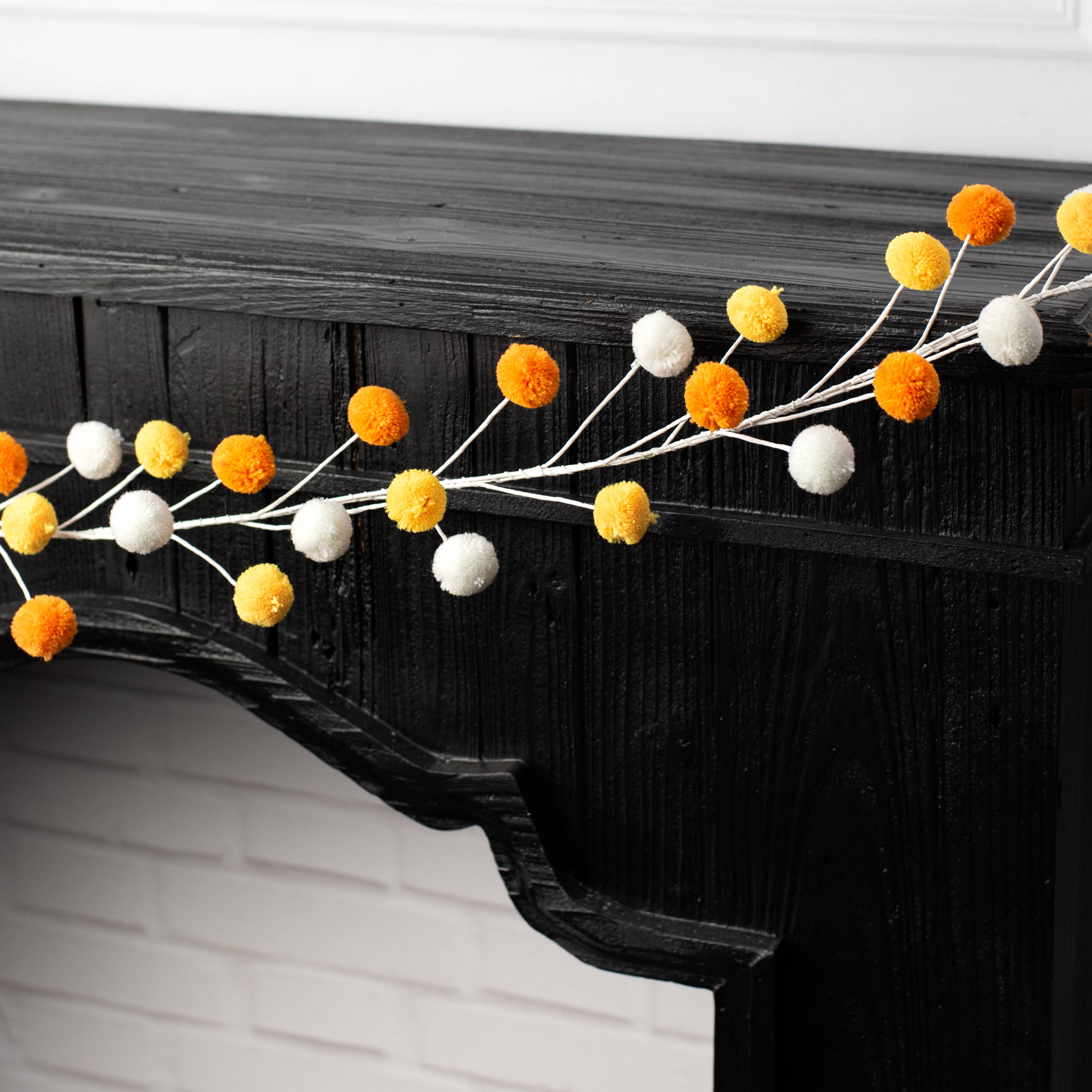 5' Pom Pom Wire Garland: Candy Corn Hues Lifestyle Photo