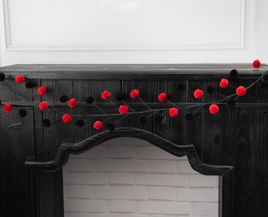5' Pom Pom Wire Garland: Red & Black Lifestyle Photo