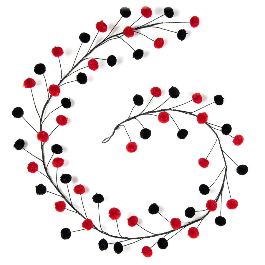 5' Pom Pom Wire Garland: Red & Black Item Number: MG104982
