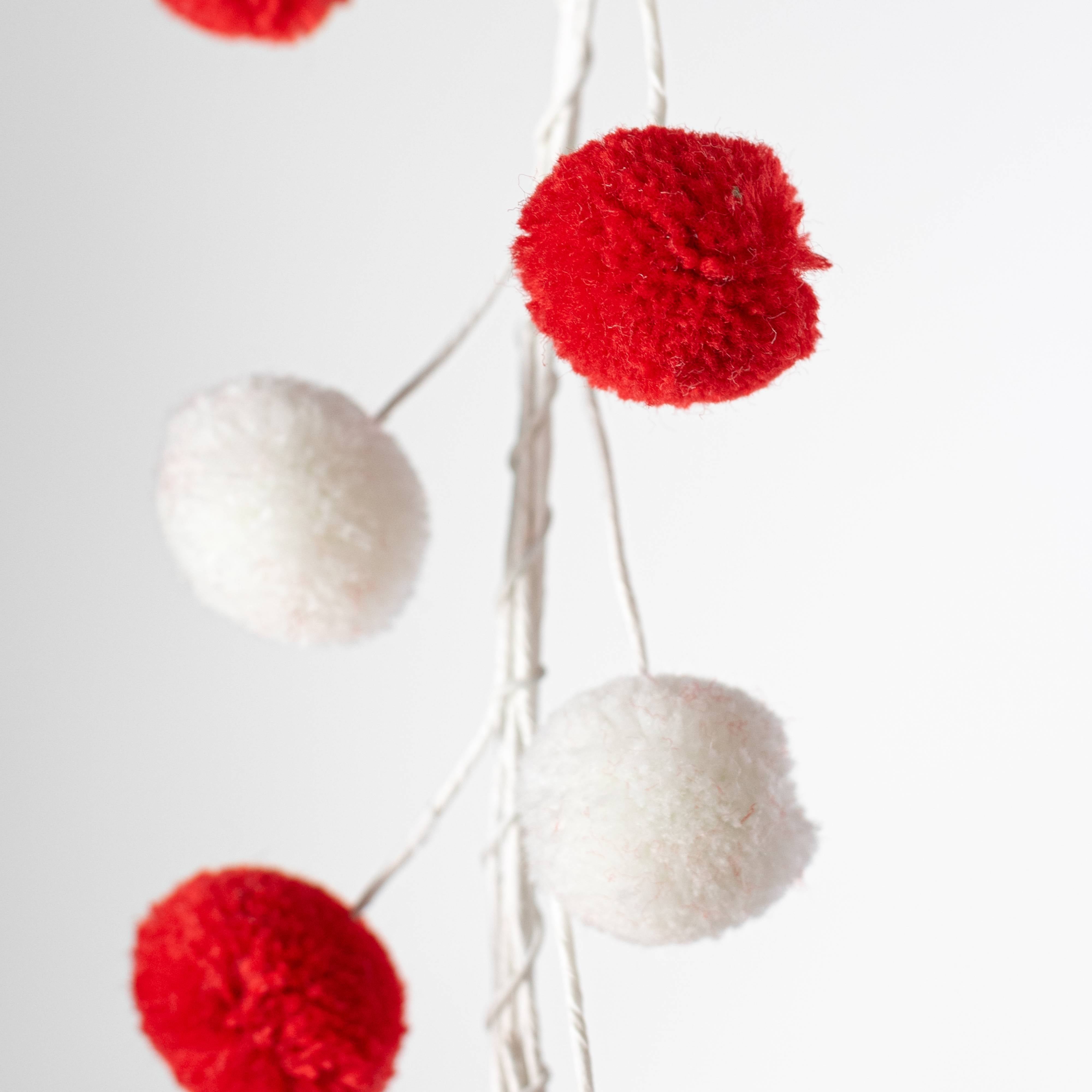 5' Pom Pom Wire Garland: Red & White detail photo 3