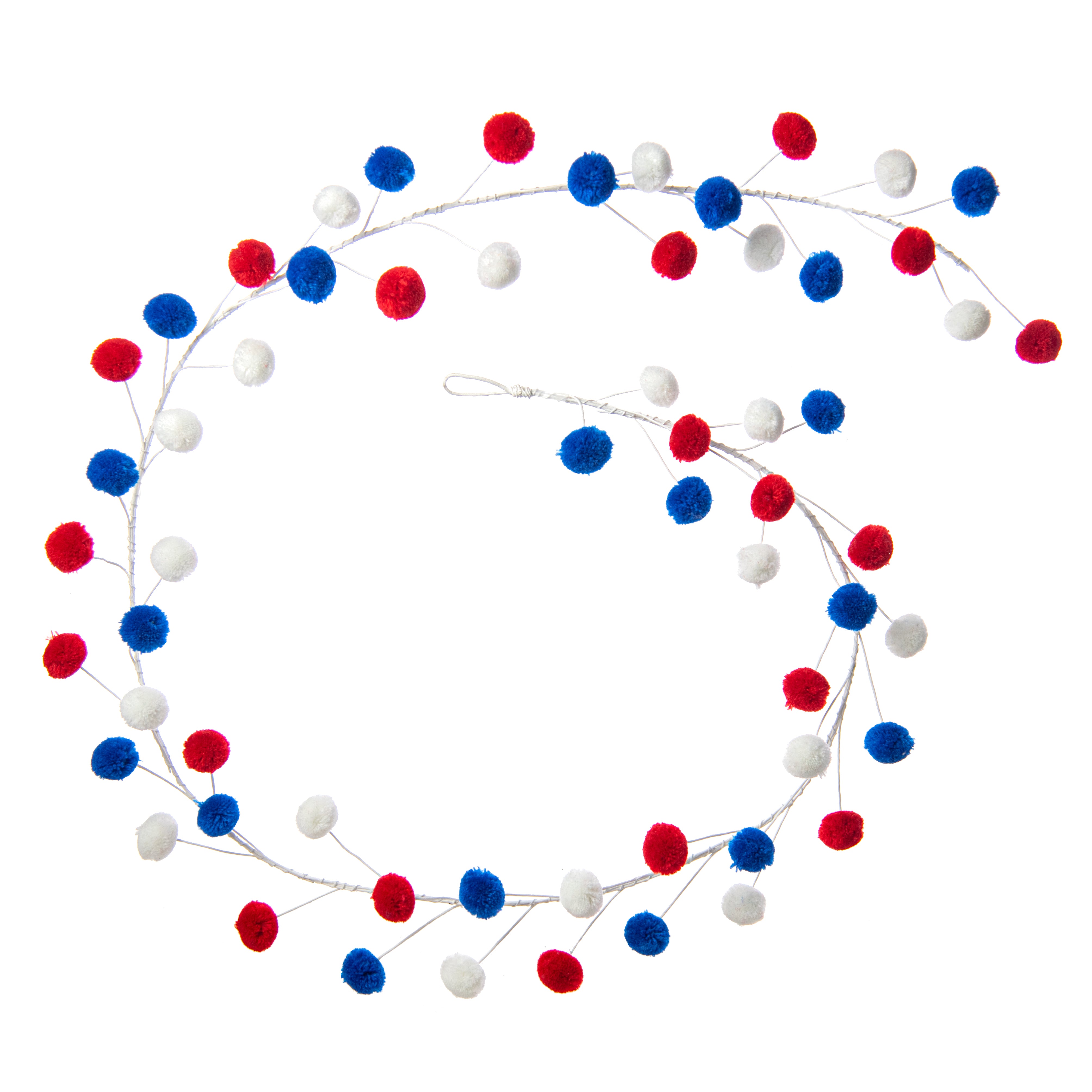 5' Pom Pom Wire Garland: Red, White & Blue Item Number: MG105033