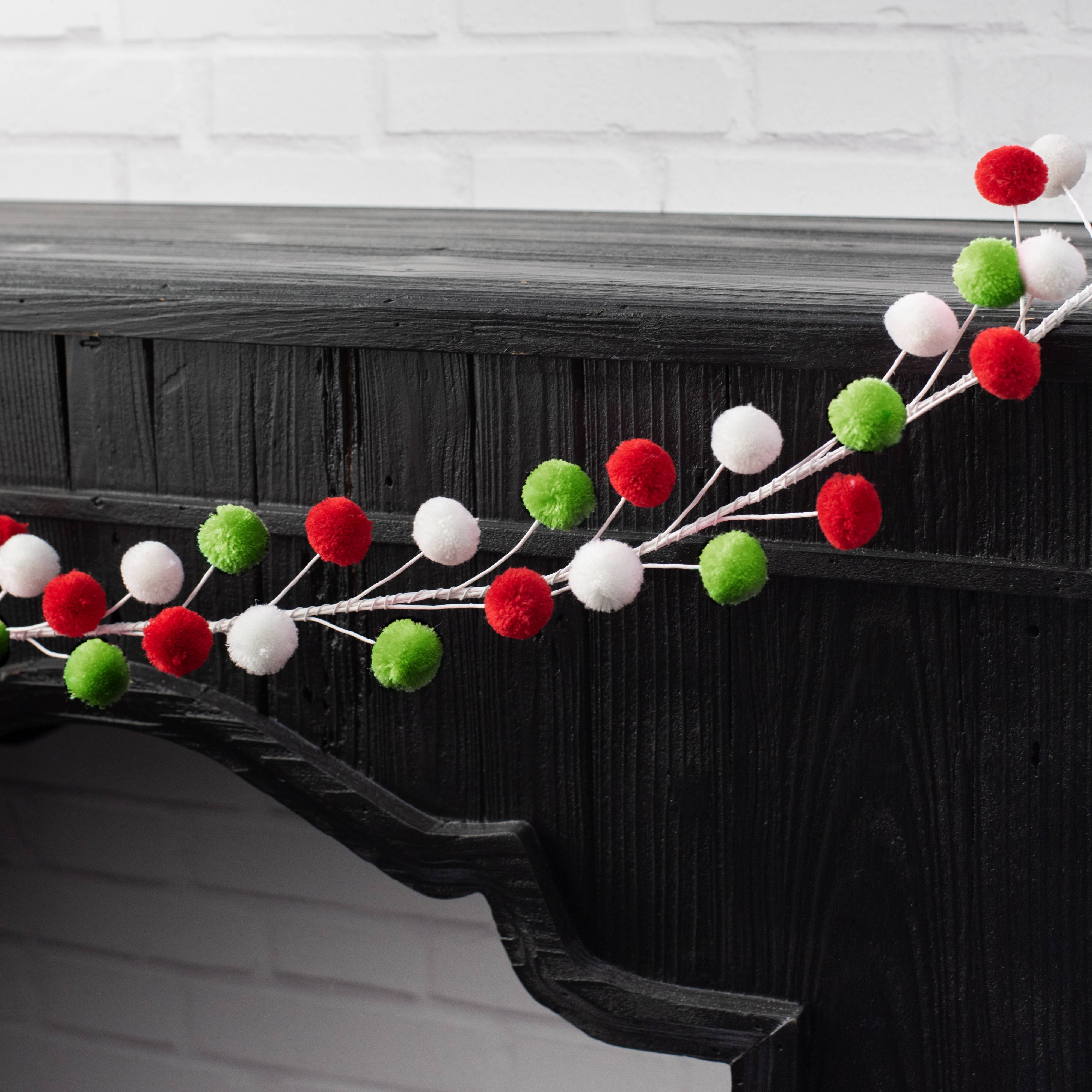 5' Pom Pom Wire Garland: Red, White, Lime Green Lifestyle Photo