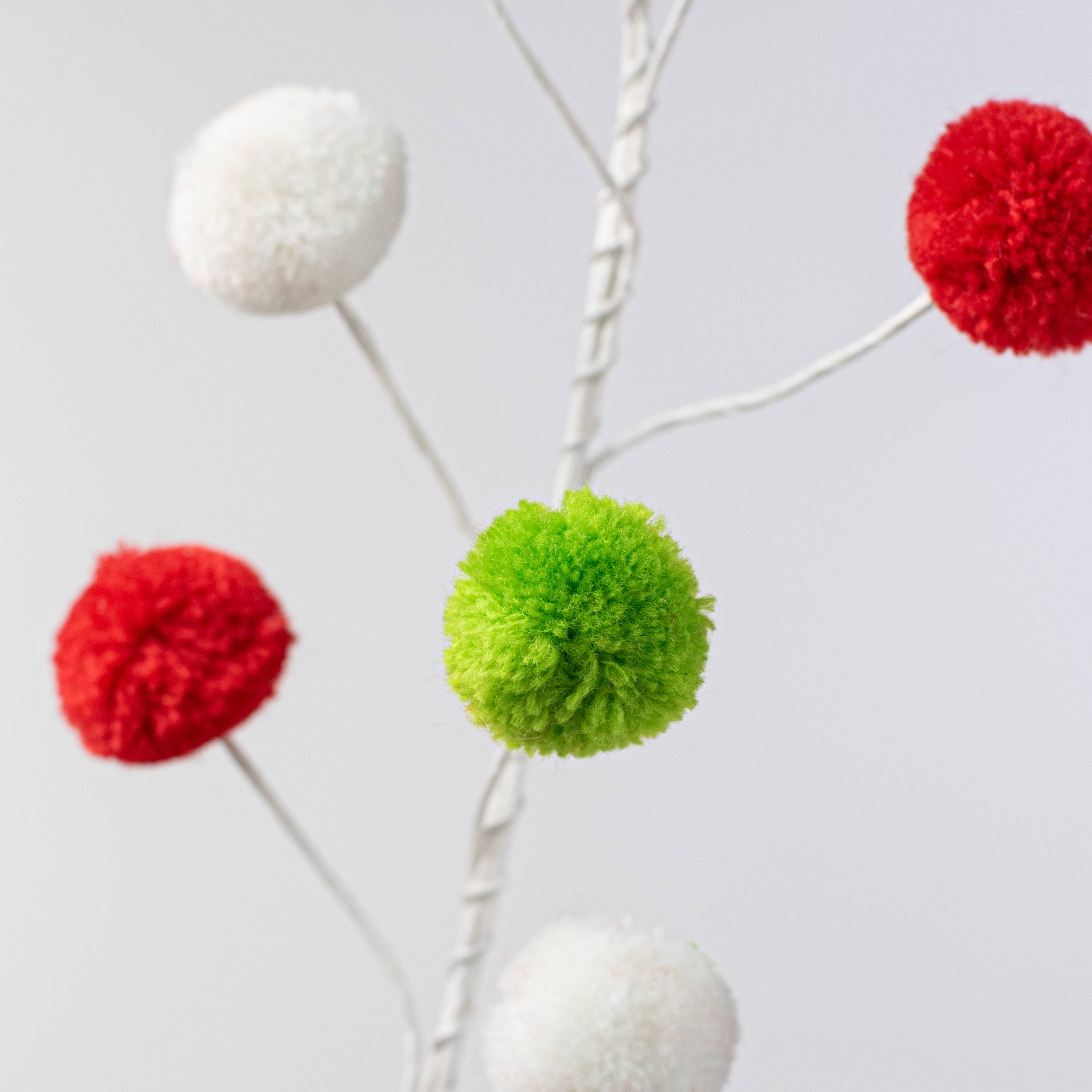 5' Pom Pom Wire Garland: Red, White, Lime Green detail photo 3