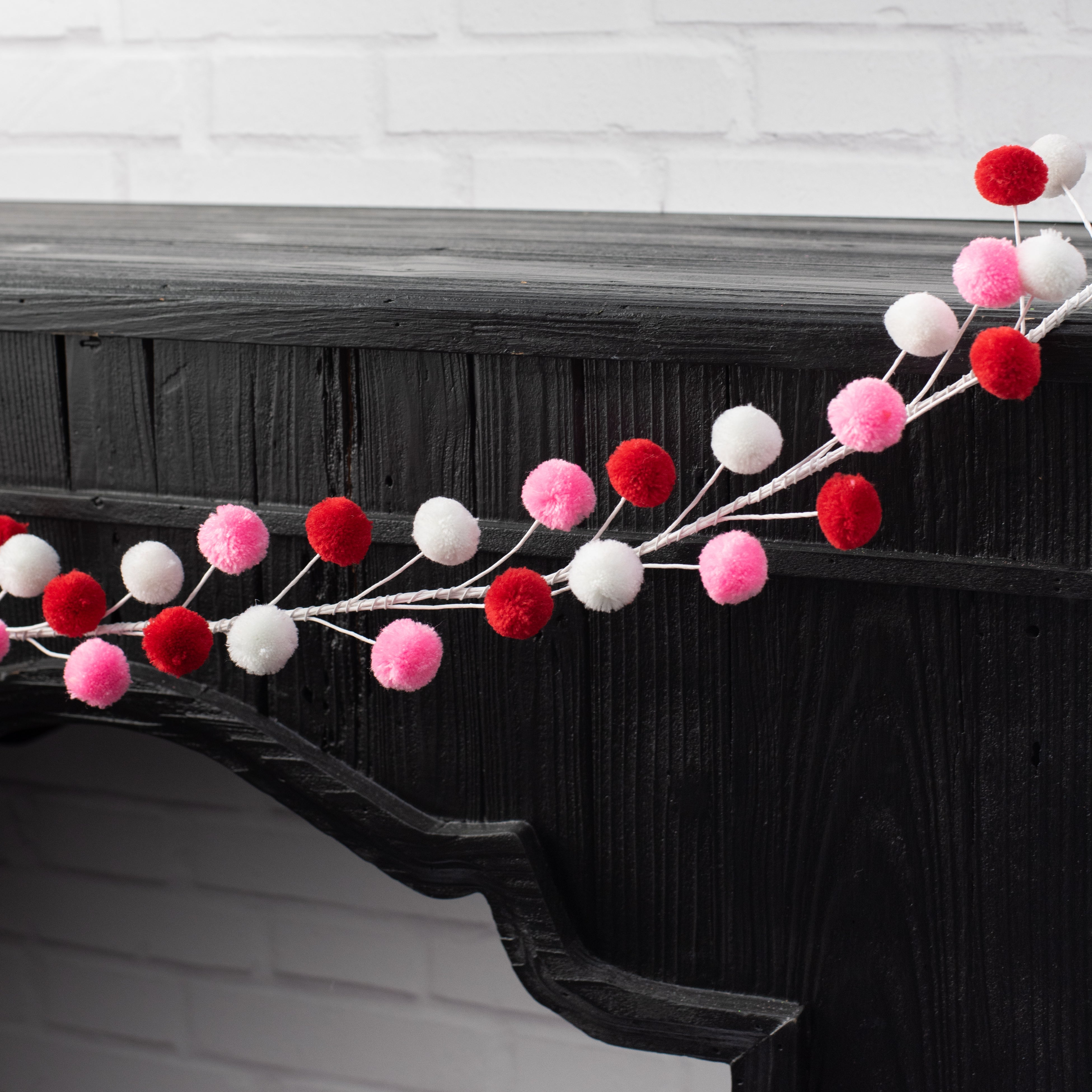 5' Pom Pom Wire Garland: Red, White & Pink Lifestyle Photo
