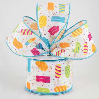 2.5" Popsicles Ribbon: White With Turquoise (10 Yards) Lifestyle Photo