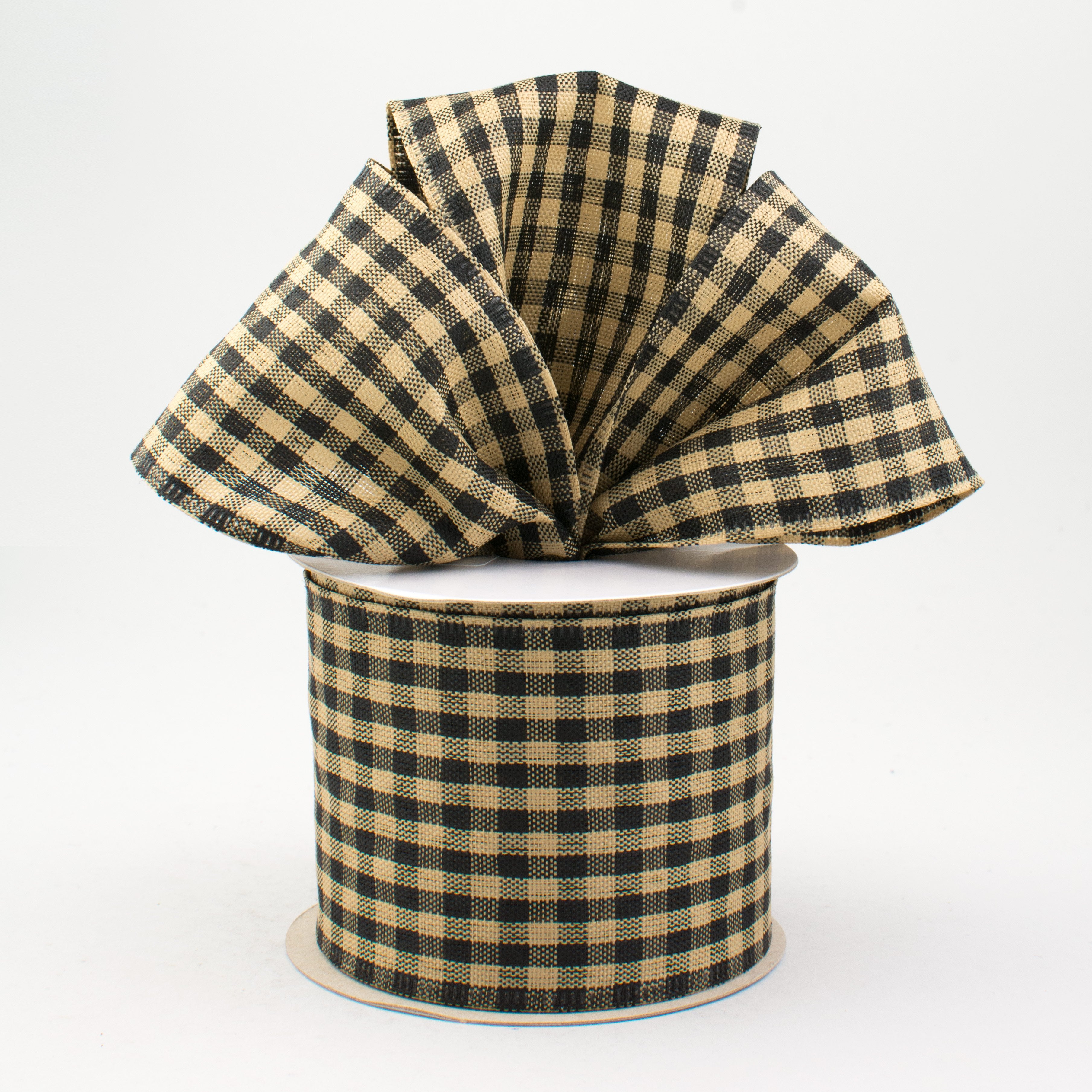 2.5" Primitive Gingham Check Ribbon: Black & Tan (10 Yards) Lifestyle Photo