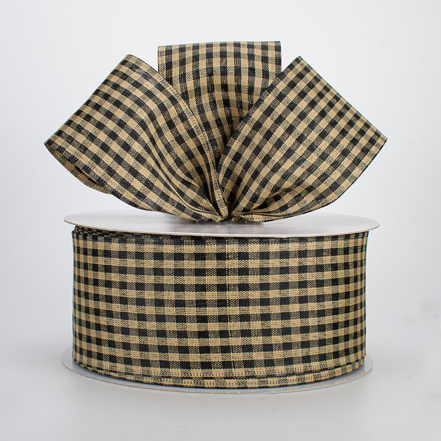 2.5" Primitive Gingham Check Ribbon: Black & Tan (50 Yards) Lifestyle Photo