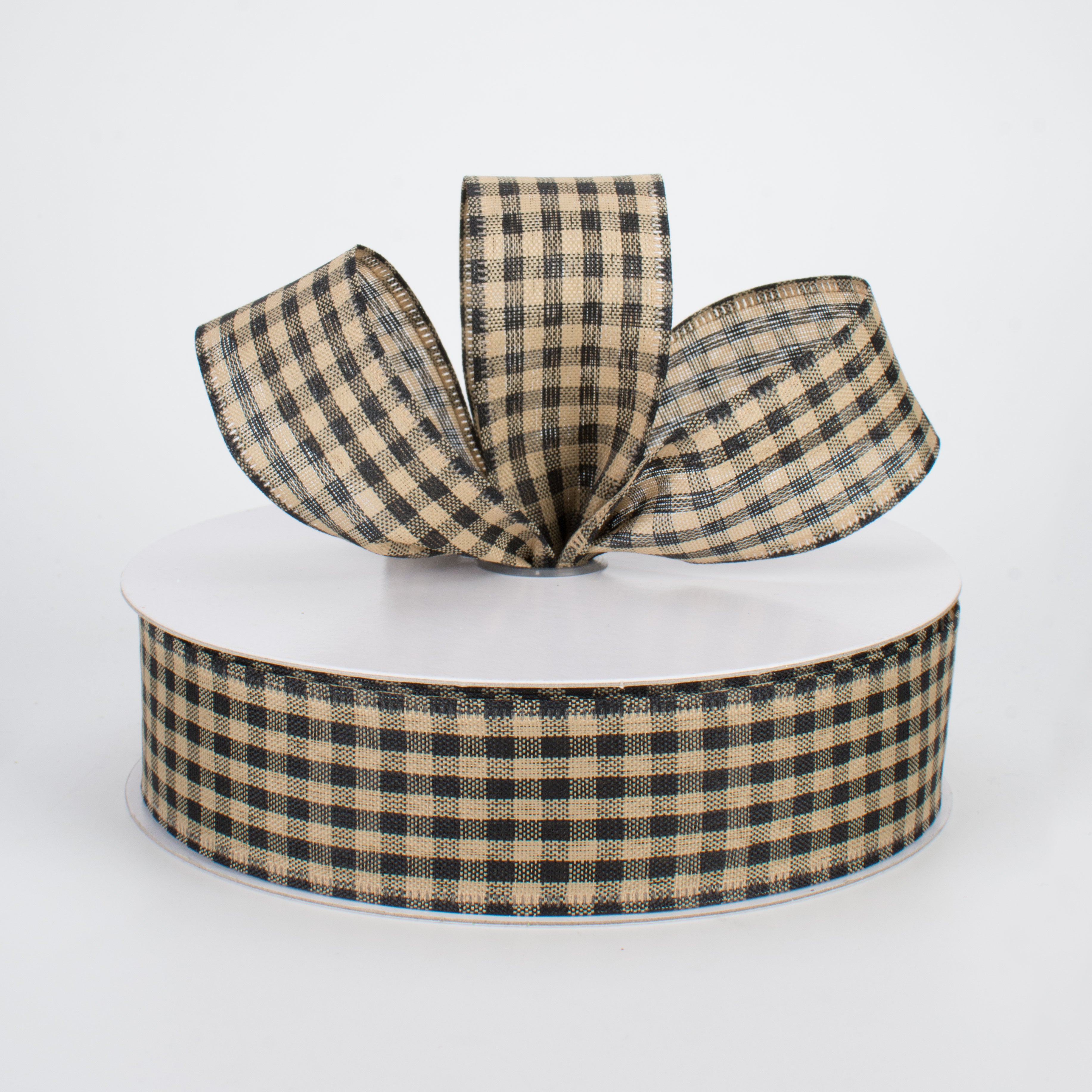 1.5" Primitive Gingham Check Ribbon: Black & Tan (50 Yards) Lifestyle Photo