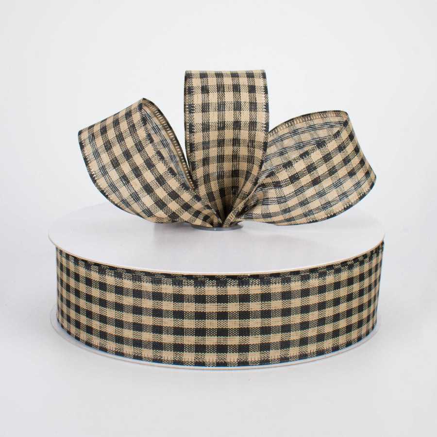 1.5" Primitive Gingham Check Ribbon: Black & Tan (50 Yards) Lifestyle Photo