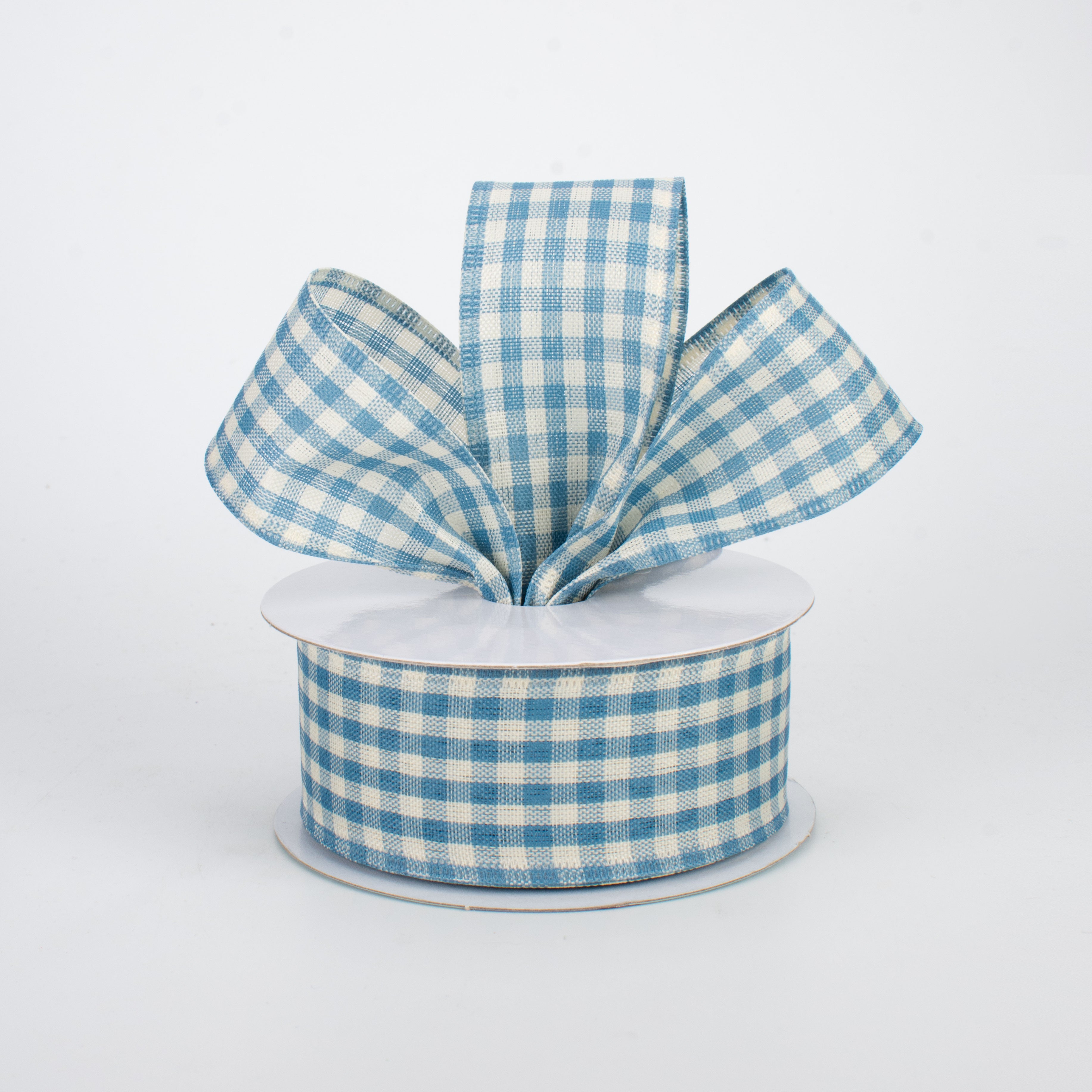 1.5" Primitive Gingham Check Ribbon: Farmhouse Blue & Ivory (10 Yards) Lifestyle Photo