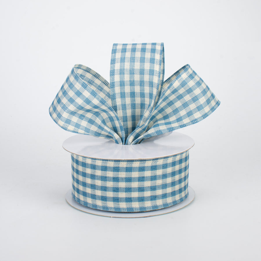 1.5" Primitive Gingham Check Ribbon: Farmhouse Blue & Ivory (10 Yards) Lifestyle Photo