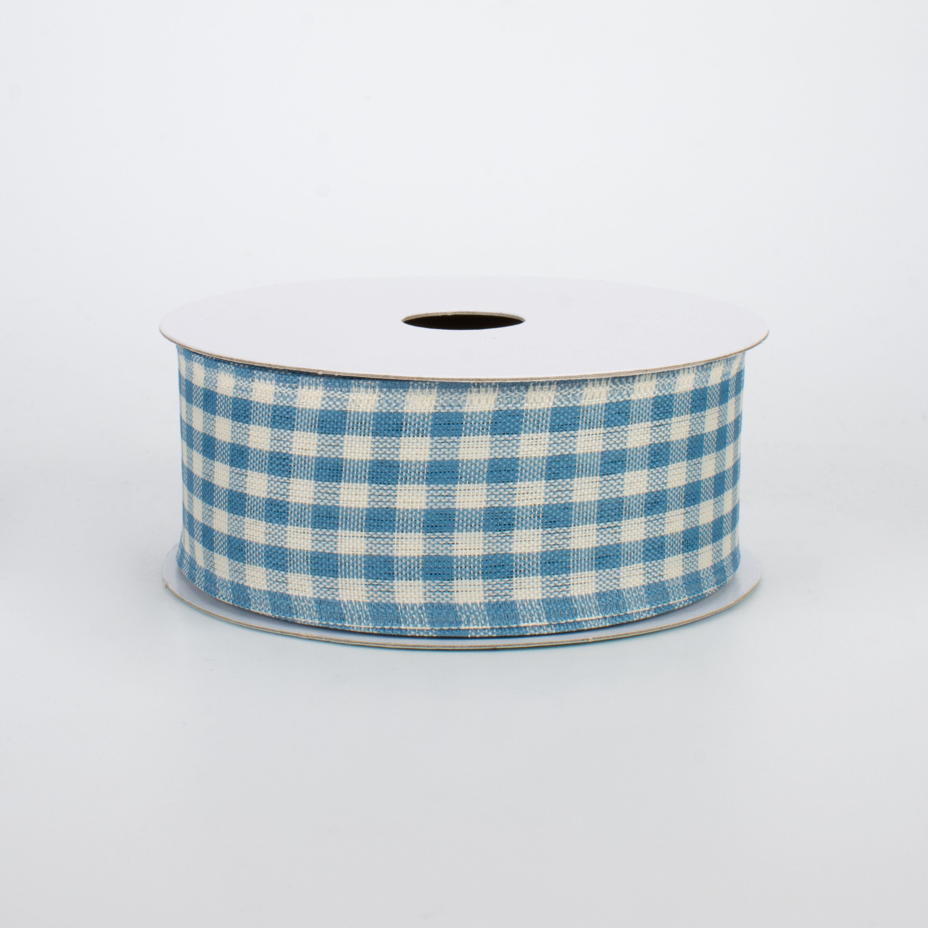 1.5" Primitive Gingham Check Ribbon: Farmhouse Blue & Ivory (10 Yards)
