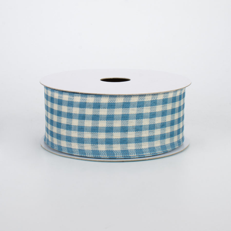 1.5" Primitive Gingham Check Ribbon: Farmhouse Blue & Ivory (10 Yards)