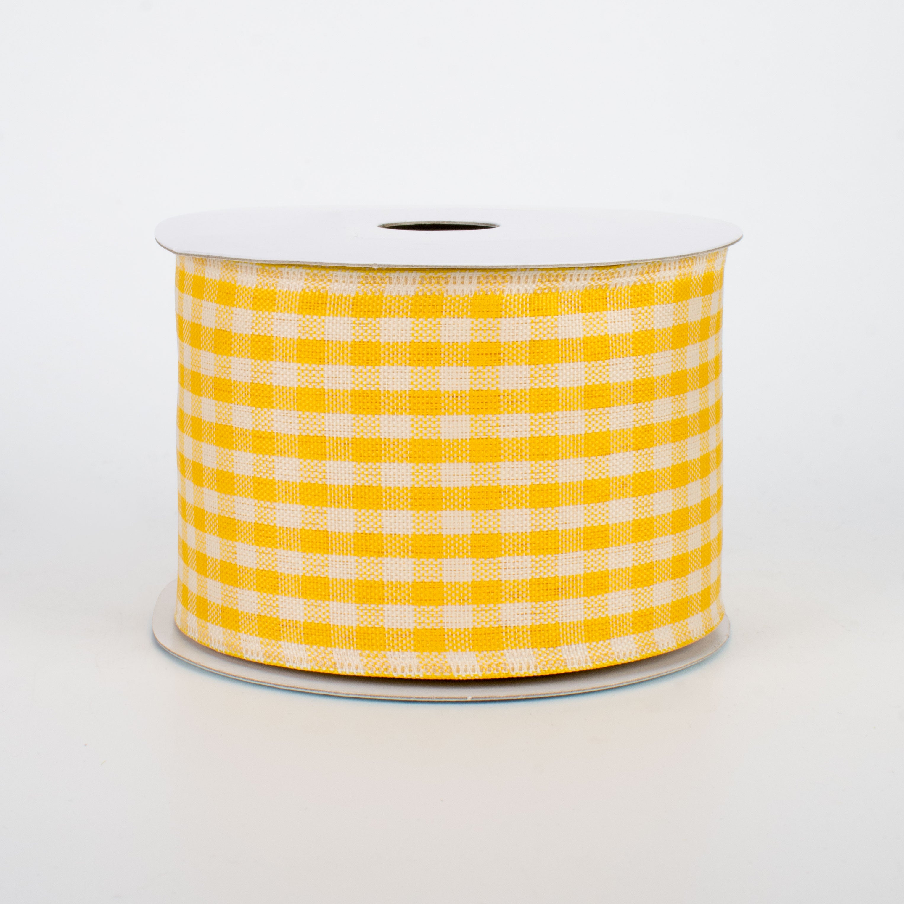 2.5" Primitive Gingham Check Ribbon: Mustard & Ivory (10 Yards)